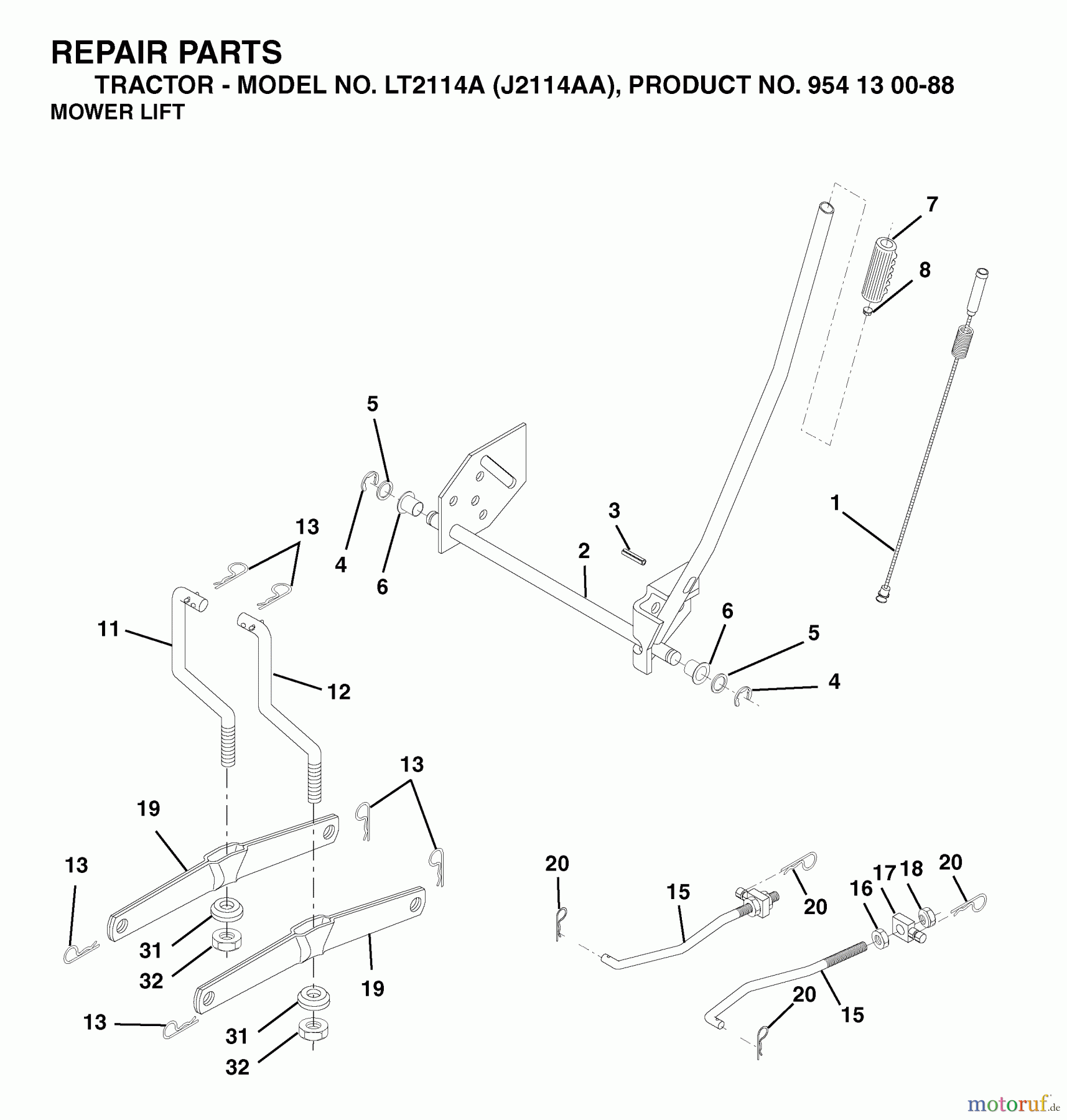  Jonsered Rasen  und Garten Traktoren LT2114 A (J2114AA, 954130088) - Jonsered Lawn & Garden Tractor (2003-01) MOWER LIFT / DECK LIFT