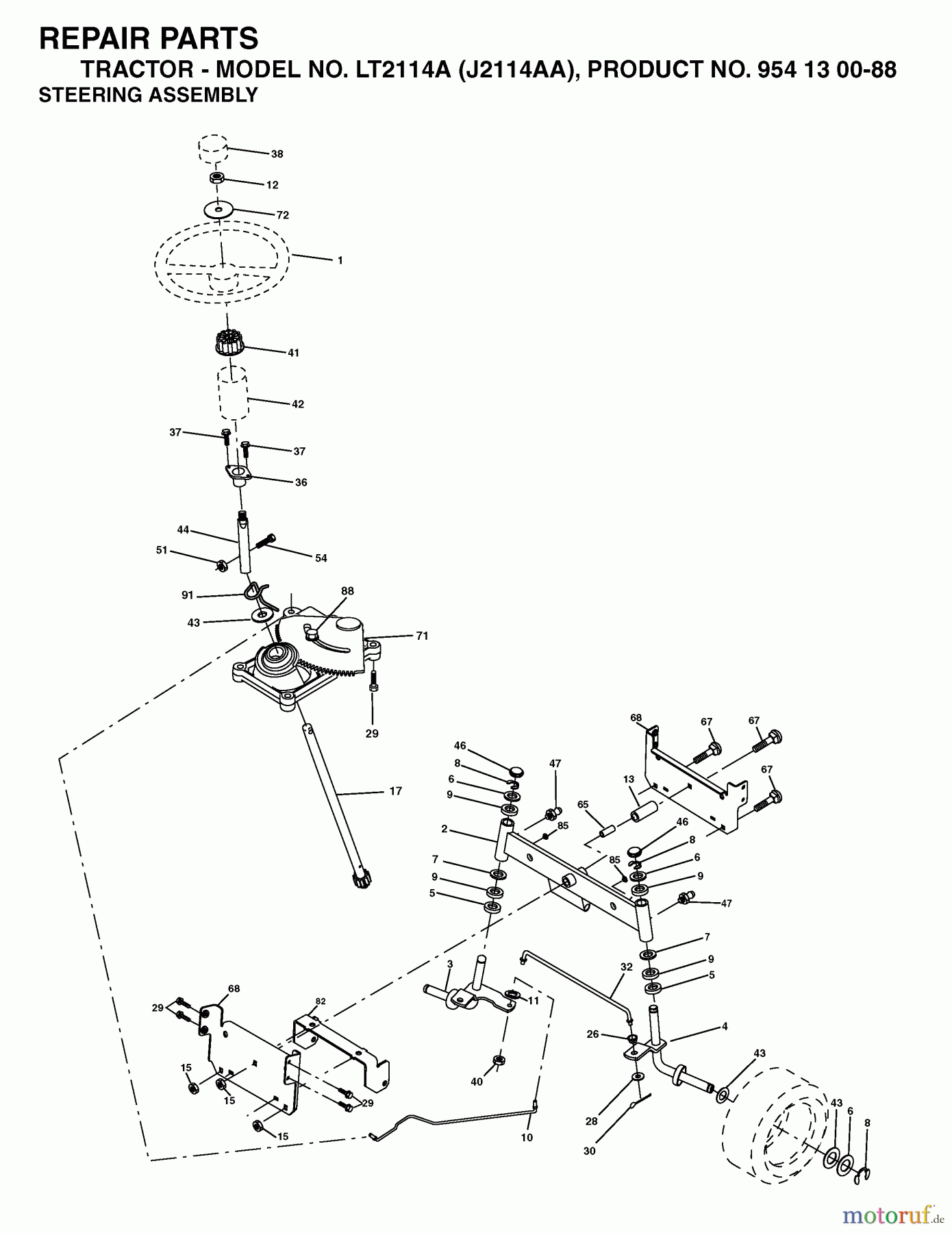  Jonsered Rasen  und Garten Traktoren LT2114 A (J2114AA, 954130088) - Jonsered Lawn & Garden Tractor (2003-01) STEERING