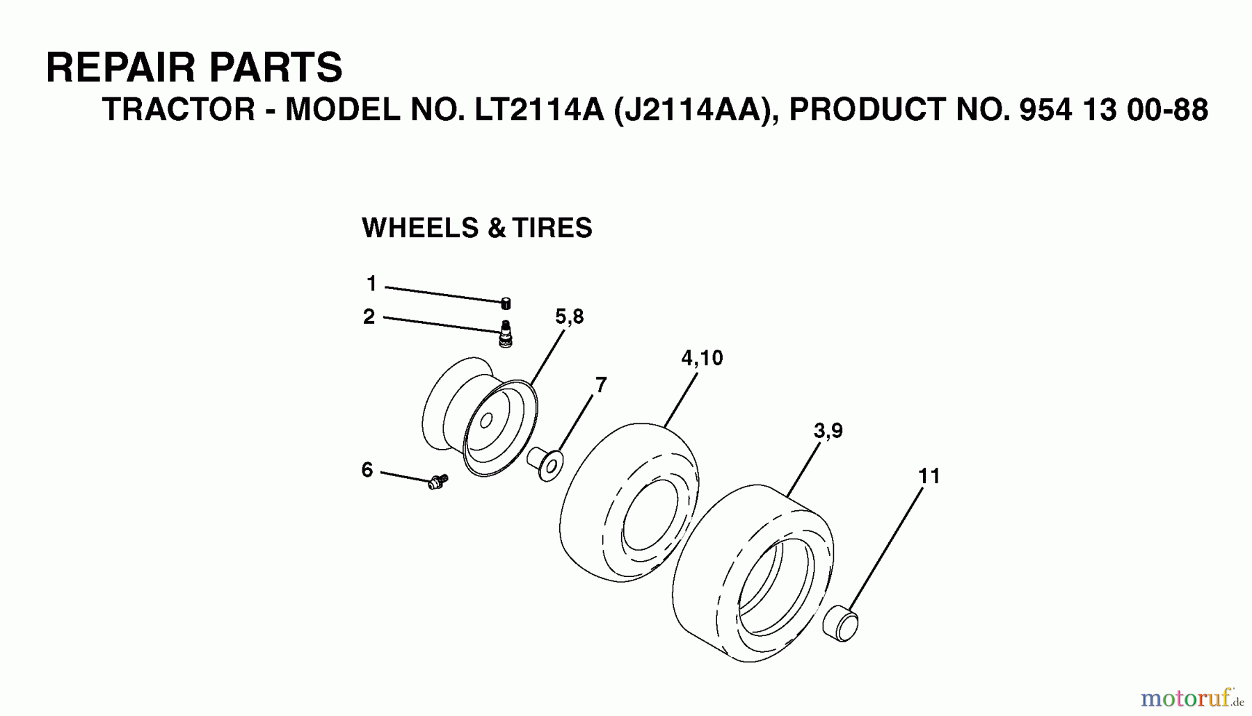Jonsered Rasen und Garten Traktoren LT2114 A (J2114AA, 954130088) - Jonsered Lawn & Garden Tractor (2003-01) WHEELS TIRES