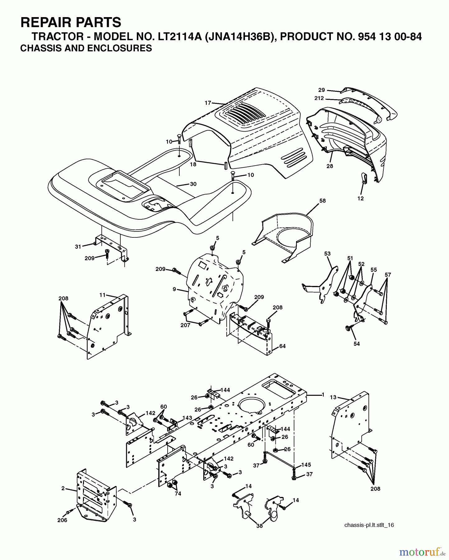  Jonsered Rasen  und Garten Traktoren LT2114 A (JNA14H36B, 954130084) - Jonsered Lawn & Garden Tractor (2003-05) CHASSIS ENCLOSURES