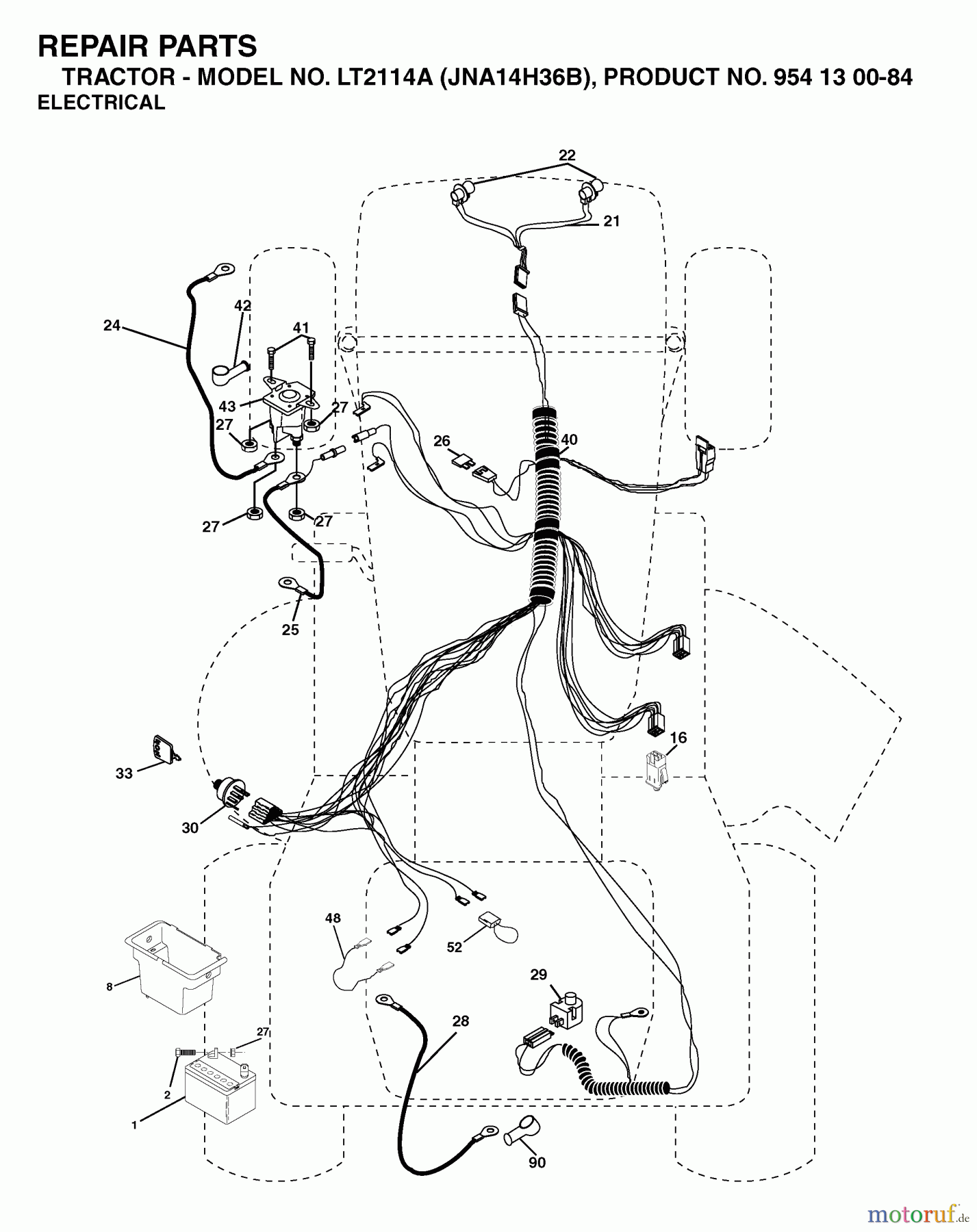  Jonsered Rasen  und Garten Traktoren LT2114 A (JNA14H36B, 954130084) - Jonsered Lawn & Garden Tractor (2003-05) ELECTRICAL