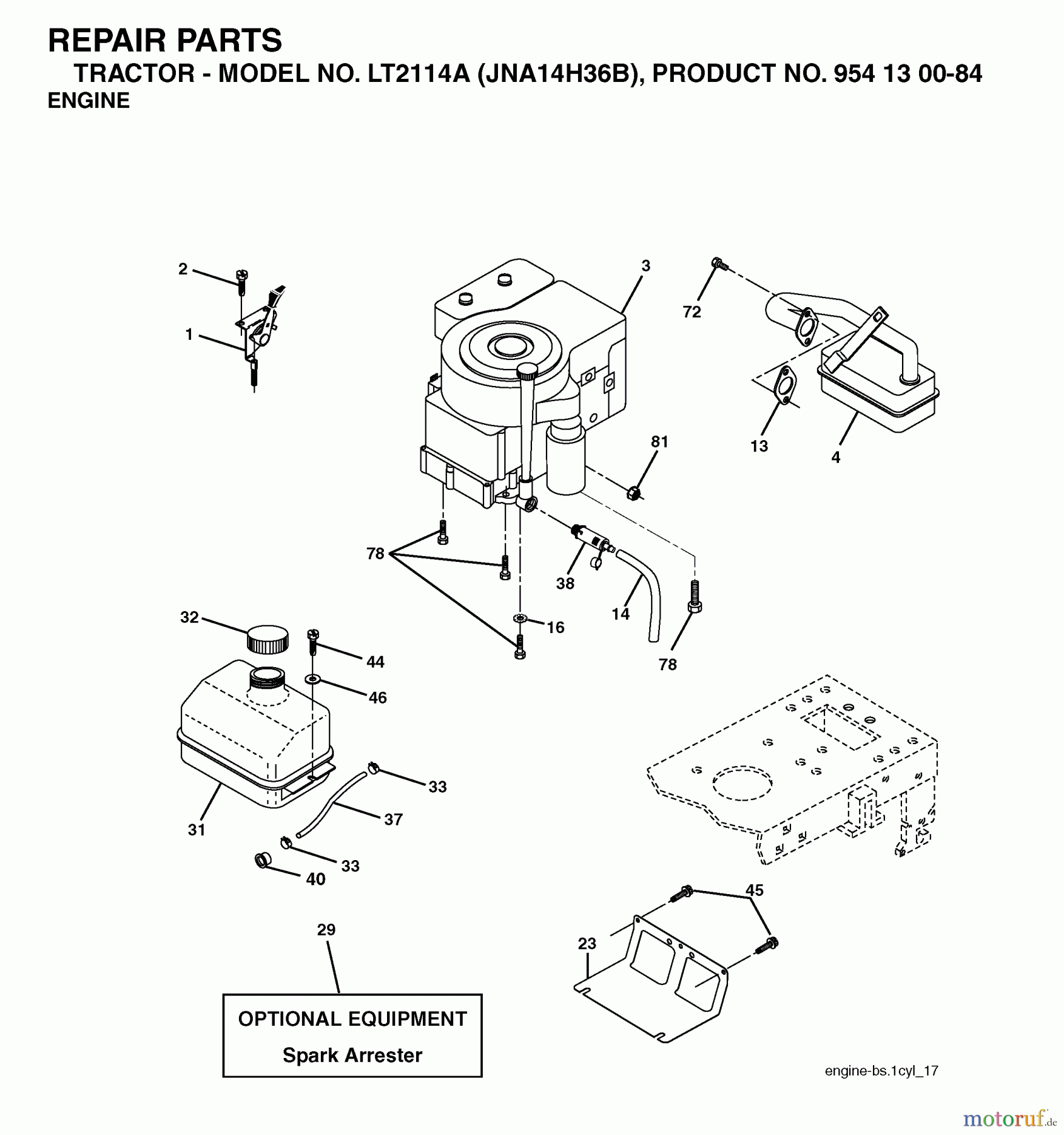 Jonsered Rasen und Garten Traktoren LT2114 A (JNA14H36B, 954130084) - Jonsered Lawn & Garden Tractor (2003-05) ENGINE