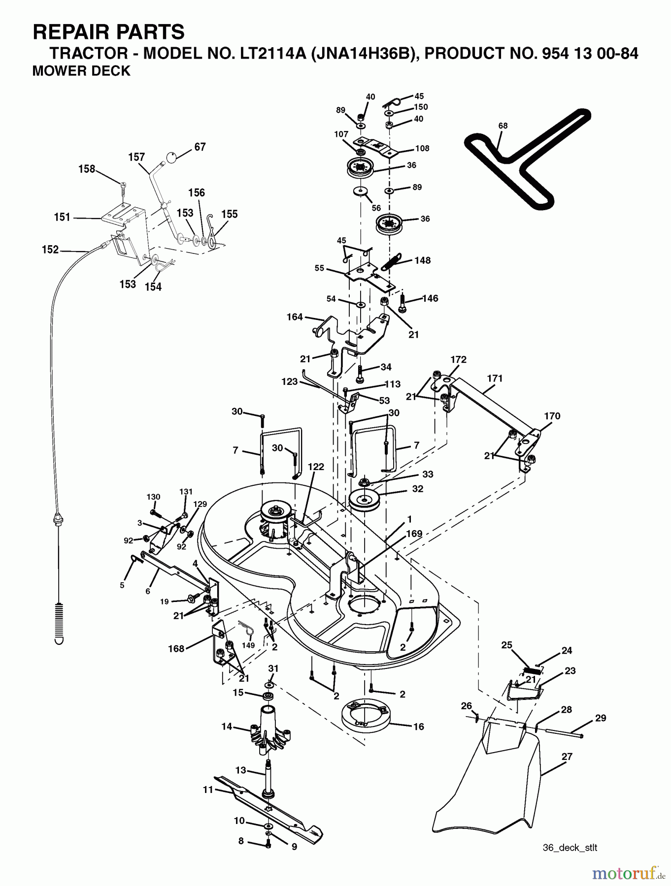  Jonsered Rasen  und Garten Traktoren LT2114 A (JNA14H36B, 954130084) - Jonsered Lawn & Garden Tractor (2003-05) MOWER DECK / CUTTING DECK