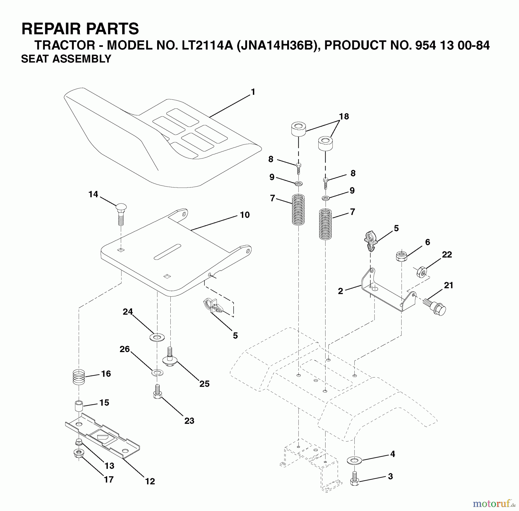  Jonsered Rasen  und Garten Traktoren LT2114 A (JNA14H36B, 954130084) - Jonsered Lawn & Garden Tractor (2003-05) SEAT