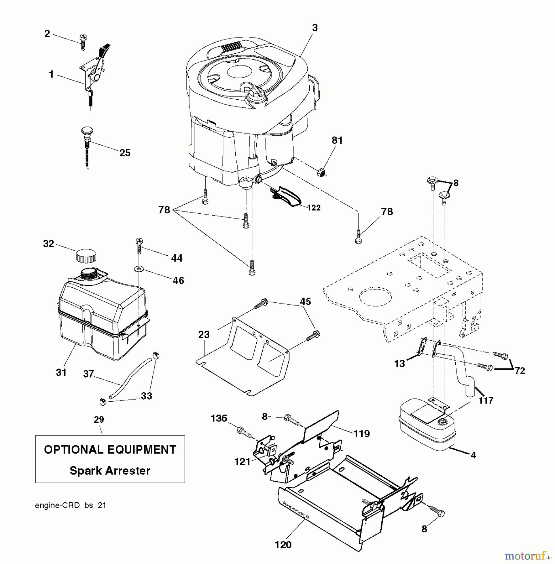  Jonsered Rasen  und Garten Traktoren LT2114 CA (96061032001) - Jonsered Lawn & Garden Tractor (2011-09) ENGINE