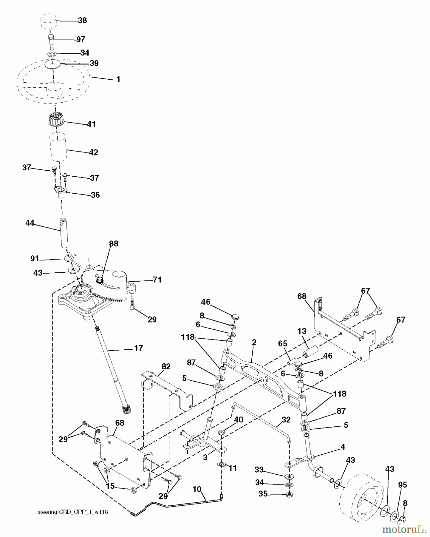 Jonsered Rasen und Garten Traktoren LT2114 CA (96061032001) - Jonsered Lawn & Garden Tractor (2011-09) STEERING