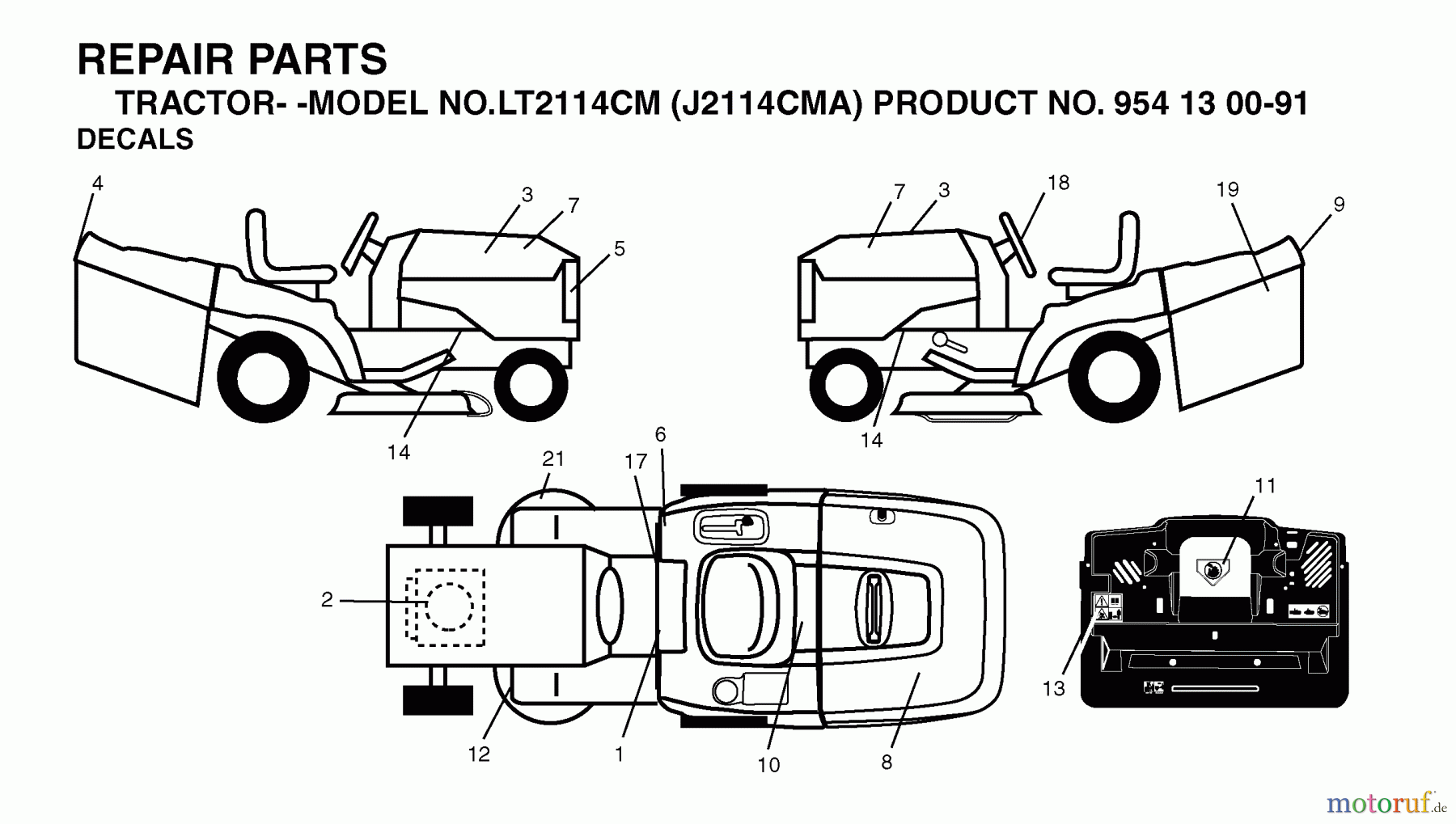  Jonsered Rasen  und Garten Traktoren LT2114 CM (J2114CMA, 954130091) - Jonsered Lawn & Garden Tractor (2003-01) DECALS