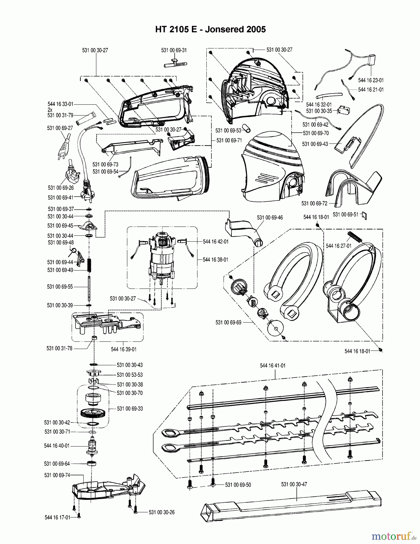 Jonsered Heckenscheren HT2105E - Jonsered Hedge Trimmer (2005-09) PRODUCT COMPLETE
