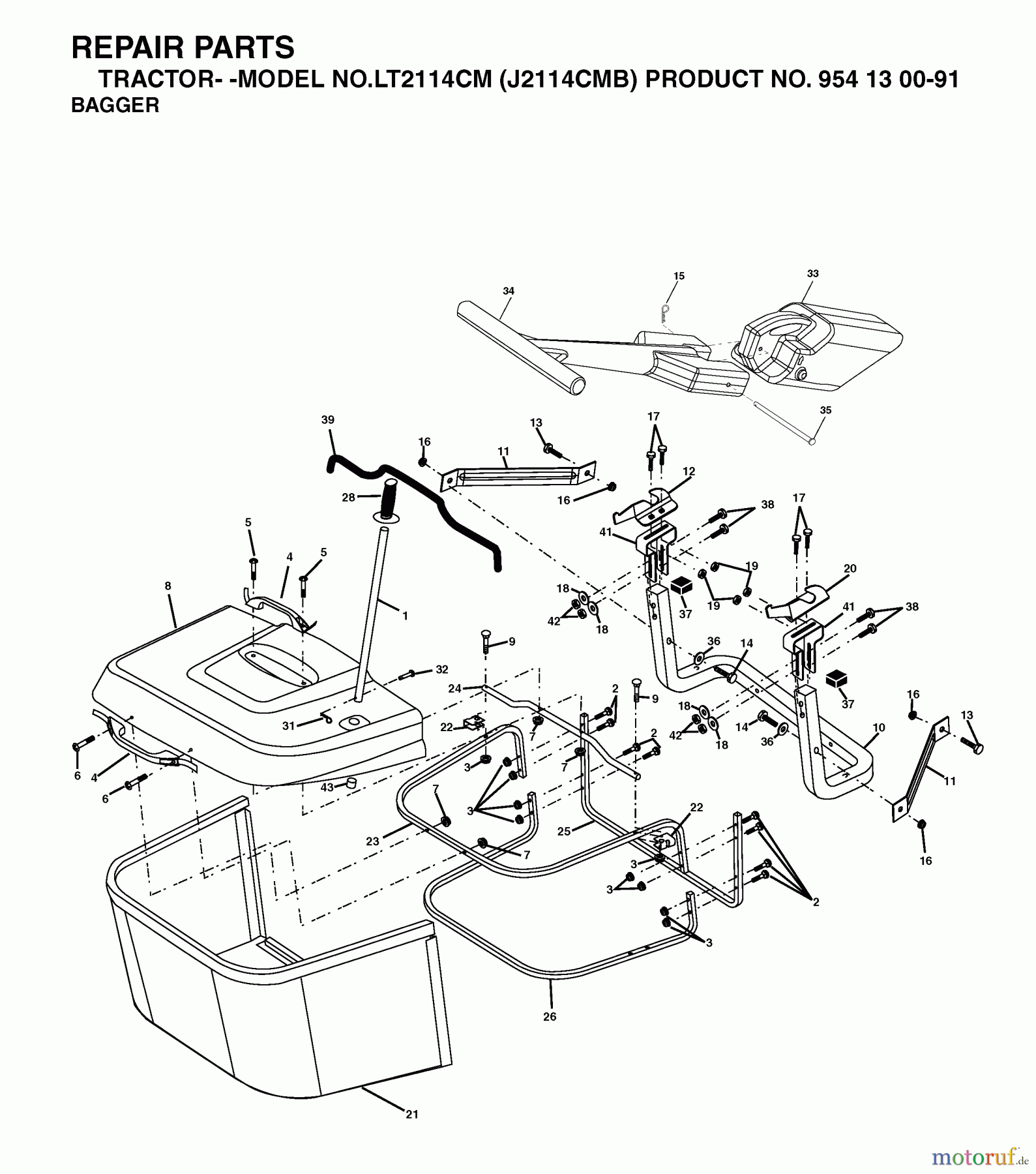  Jonsered Rasen  und Garten Traktoren LT2114 CM (J2114CMB, 954130091) - Jonsered Lawn & Garden Tractor (2003-05) BAGGER