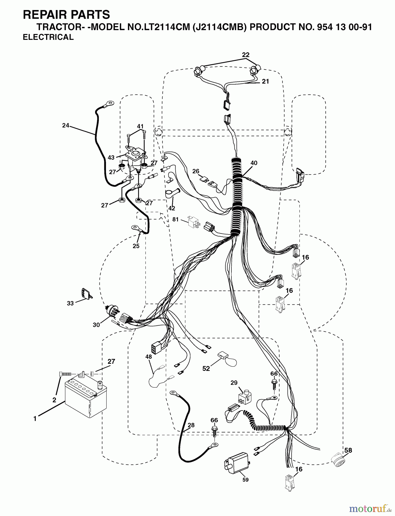  Jonsered Rasen  und Garten Traktoren LT2114 CM (J2114CMB, 954130091) - Jonsered Lawn & Garden Tractor (2003-05) ELECTRICAL
