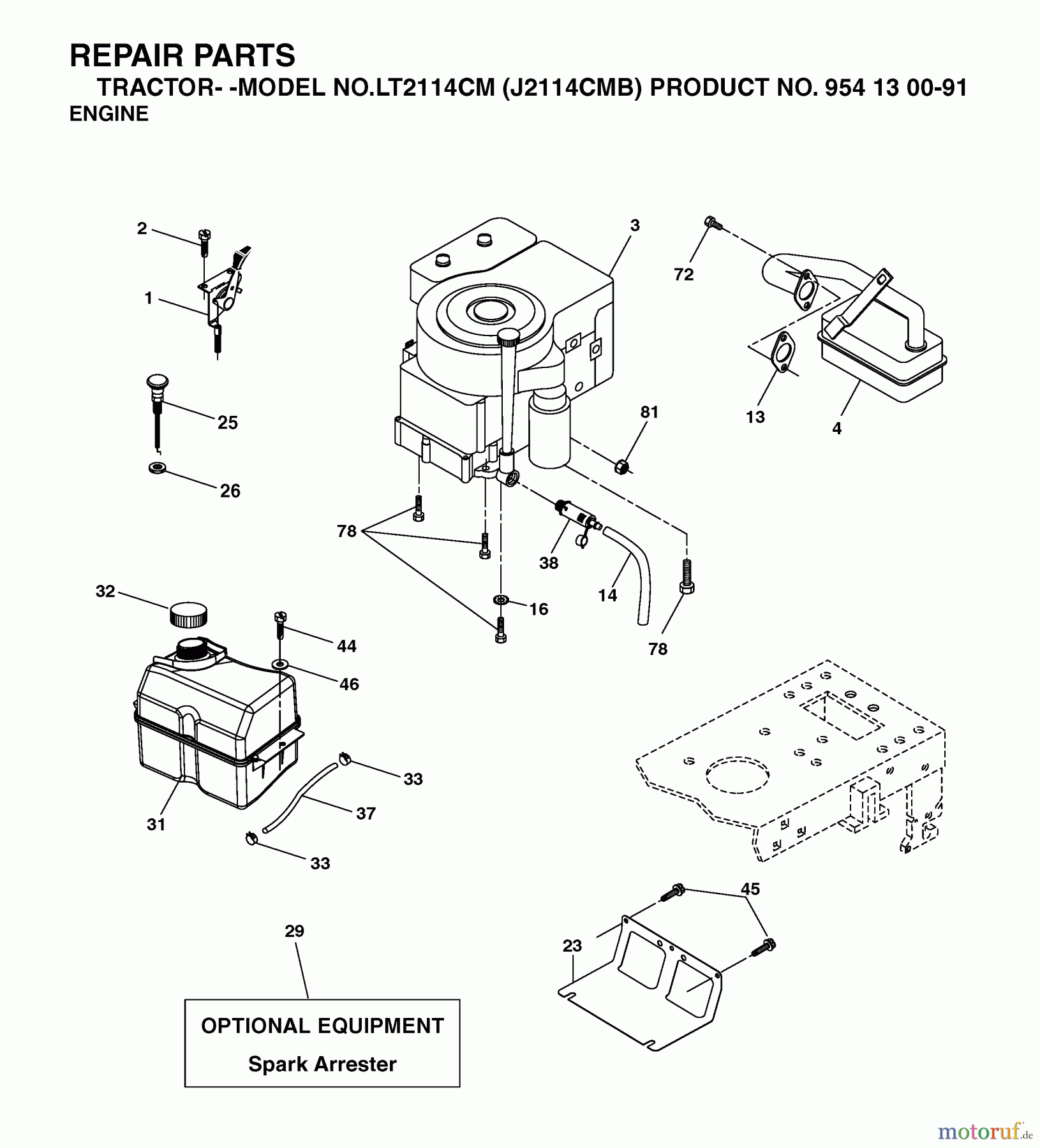 Jonsered Rasen und Garten Traktoren LT2114 CM (J2114CMB, 954130091) - Jonsered Lawn & Garden Tractor (2003-05) ENGINE