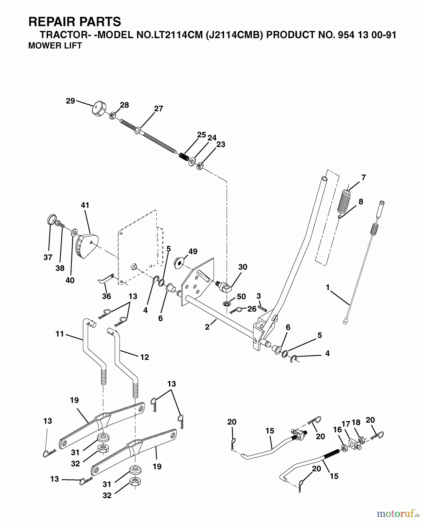 Jonsered Rasen und Garten Traktoren LT2114 CM (J2114CMB, 954130091) - Jonsered Lawn & Garden Tractor (2003-05) MOWER LIFT / DECK LIFT