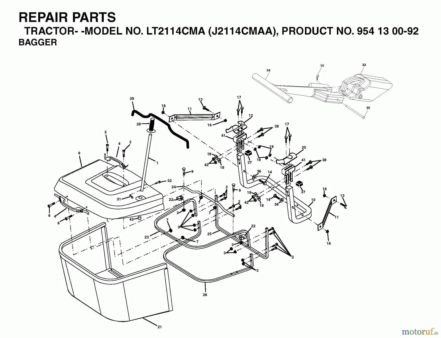 Jonsered Rasen und Garten Traktoren LT2114 CMA (J2114CMAA, 954130092) - Jonsered Lawn & Garden Tractor (2003-01) BAGGER