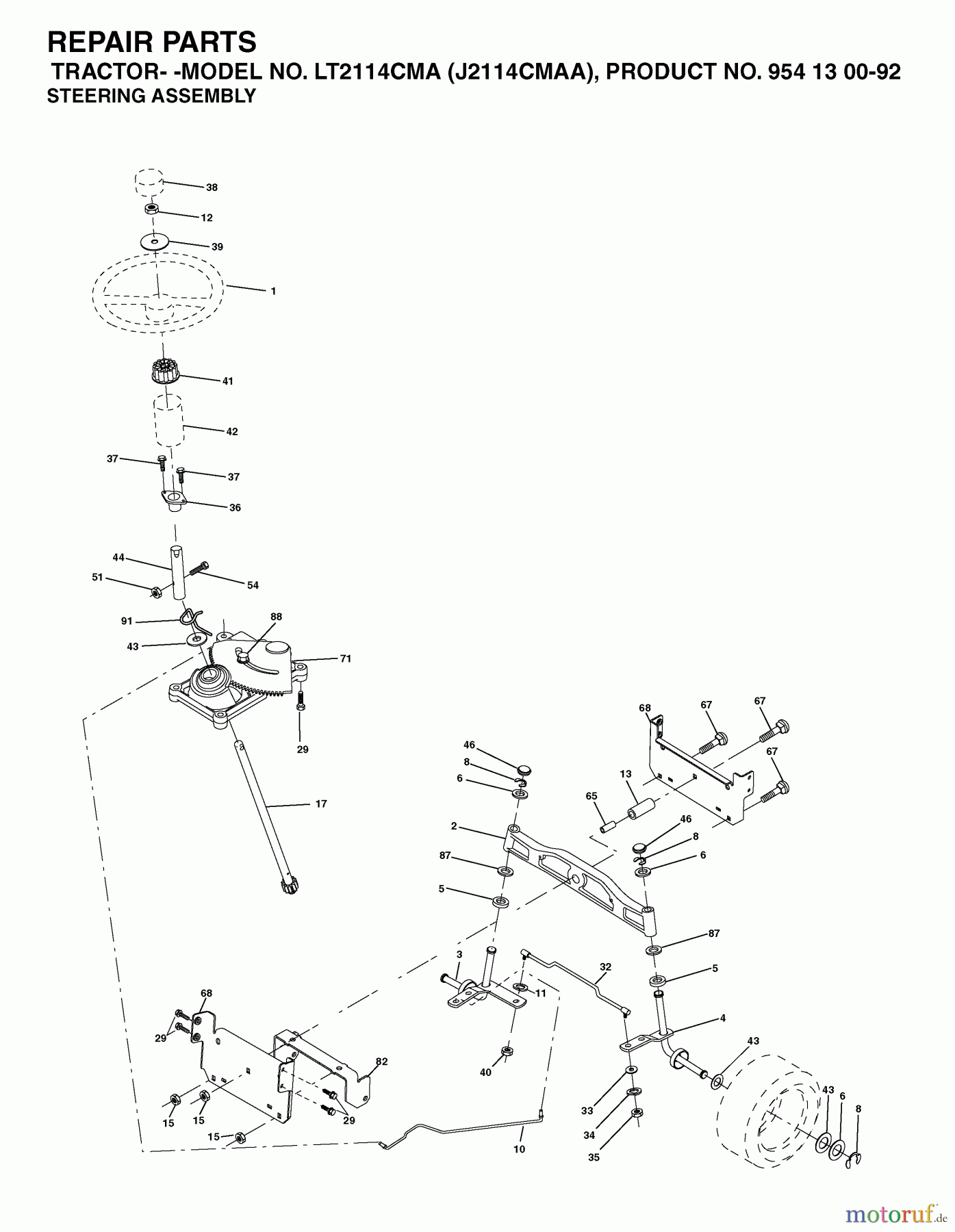  Jonsered Rasen  und Garten Traktoren LT2114 CMA (J2114CMAA, 954130092) - Jonsered Lawn & Garden Tractor (2003-01) STEERING