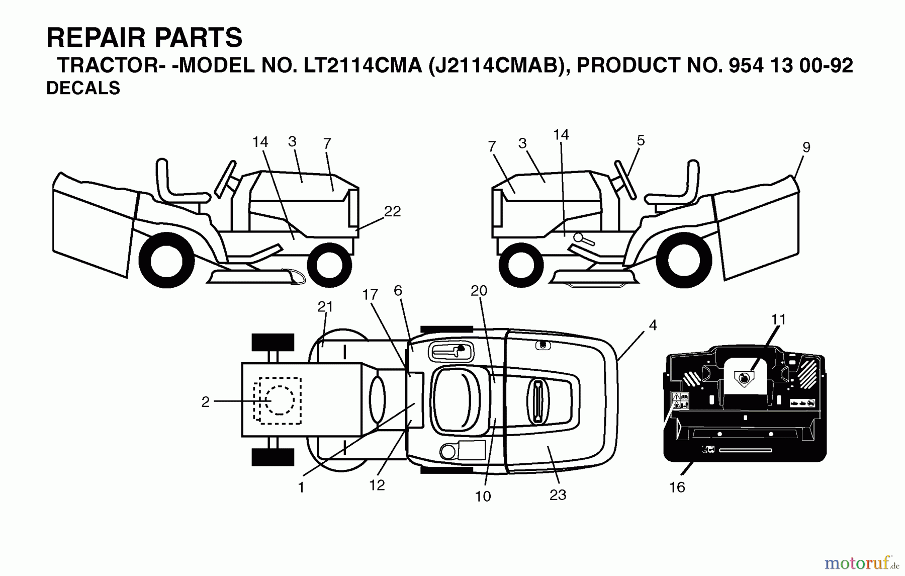 Jonsered Rasen und Garten Traktoren LT2114 CMA (J2114CMAB, 954130092) - Jonsered Lawn & Garden Tractor (2003-01) DECALS