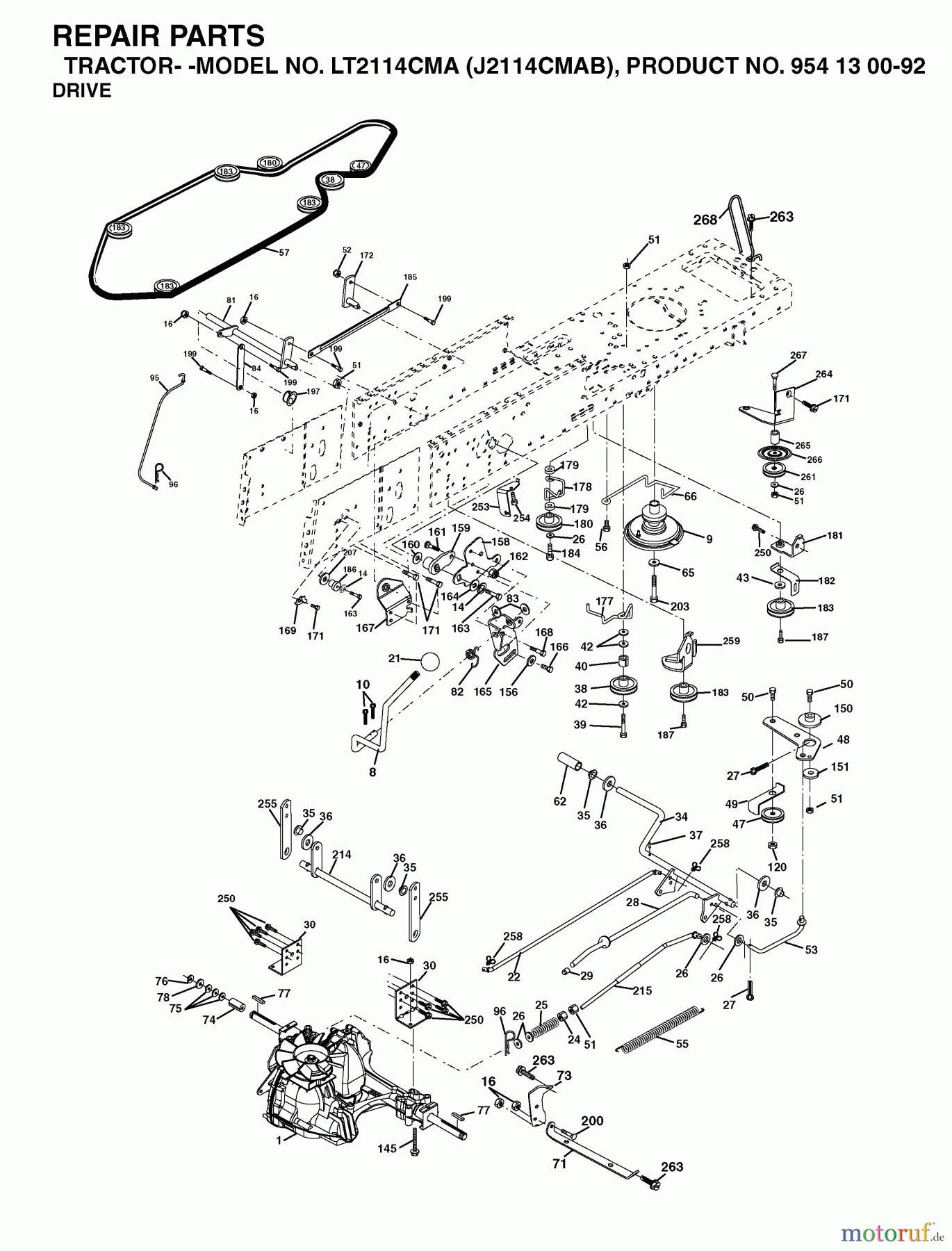 Jonsered Rasen und Garten Traktoren LT2114 CMA (J2114CMAB, 954130092) - Jonsered Lawn & Garden Tractor (2003-01) DRIVE