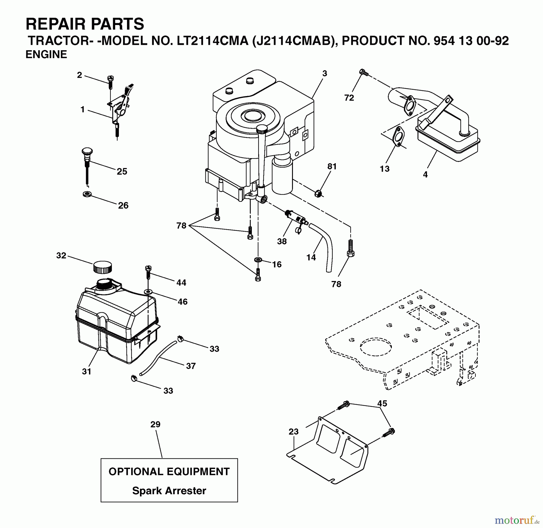 Jonsered Rasen und Garten Traktoren LT2114 CMA (J2114CMAB, 954130092) - Jonsered Lawn & Garden Tractor (2003-01) ENGINE