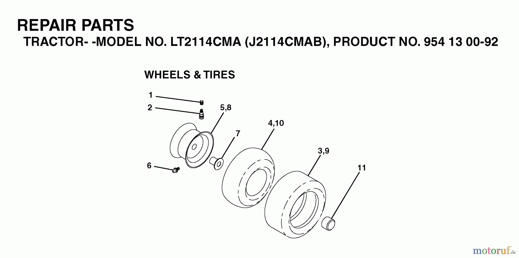Jonsered Rasen und Garten Traktoren LT2114 CMA (J2114CMAB, 954130092) - Jonsered Lawn & Garden Tractor (2003-01) WHEELS TIRES
