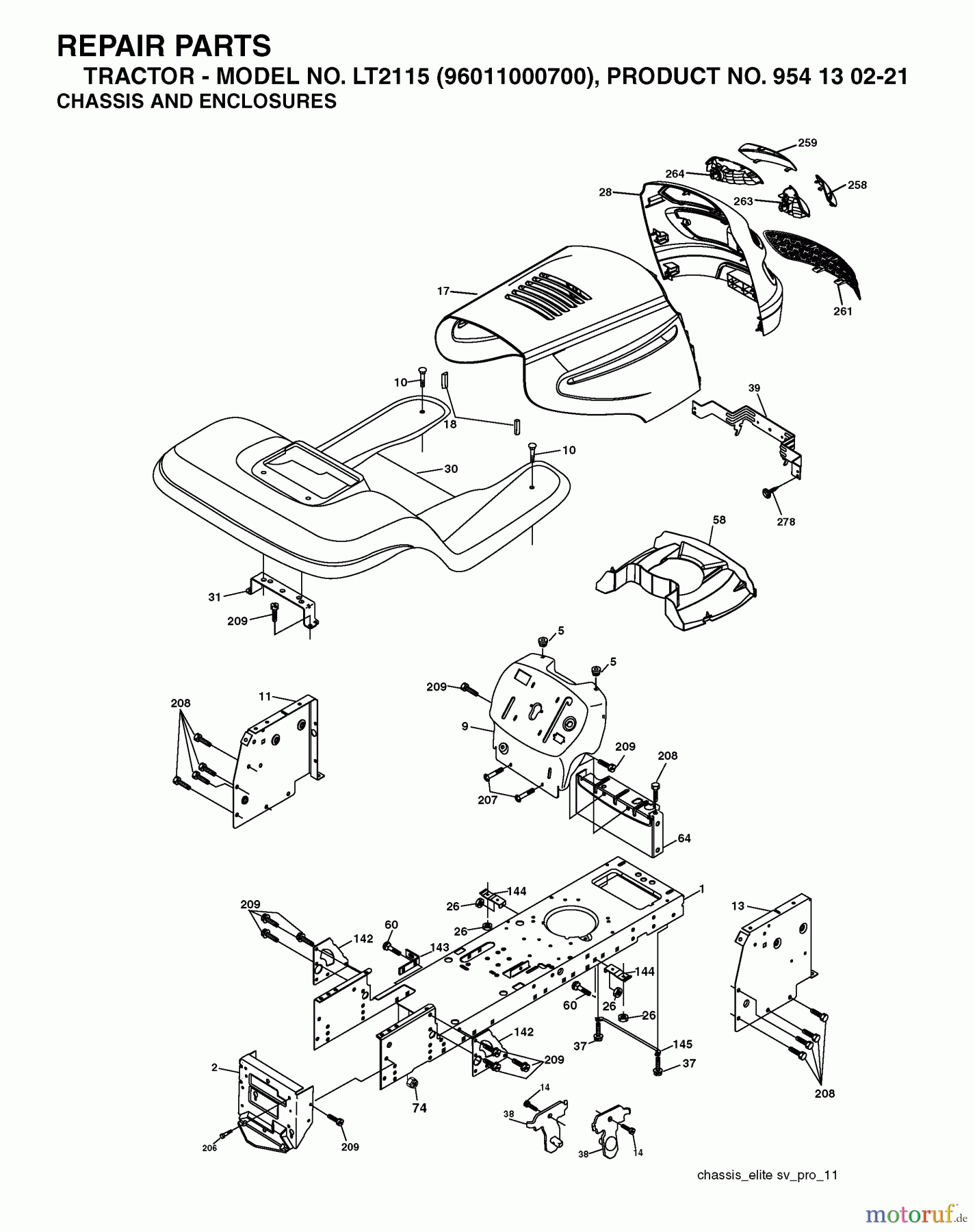Jonsered Rasen und Garten Traktoren LT2115 (96011000700) - Jonsered Lawn & Garden Tractor (2005-01) CHASSIS ENCLOSURES