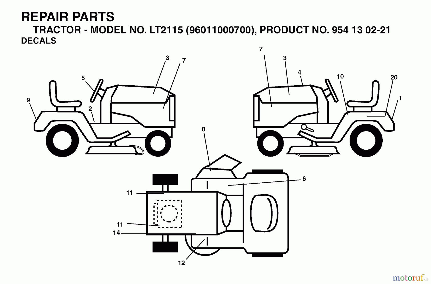  Jonsered Rasen  und Garten Traktoren LT2115 (96011000700) - Jonsered Lawn & Garden Tractor (2005-01) DECALS