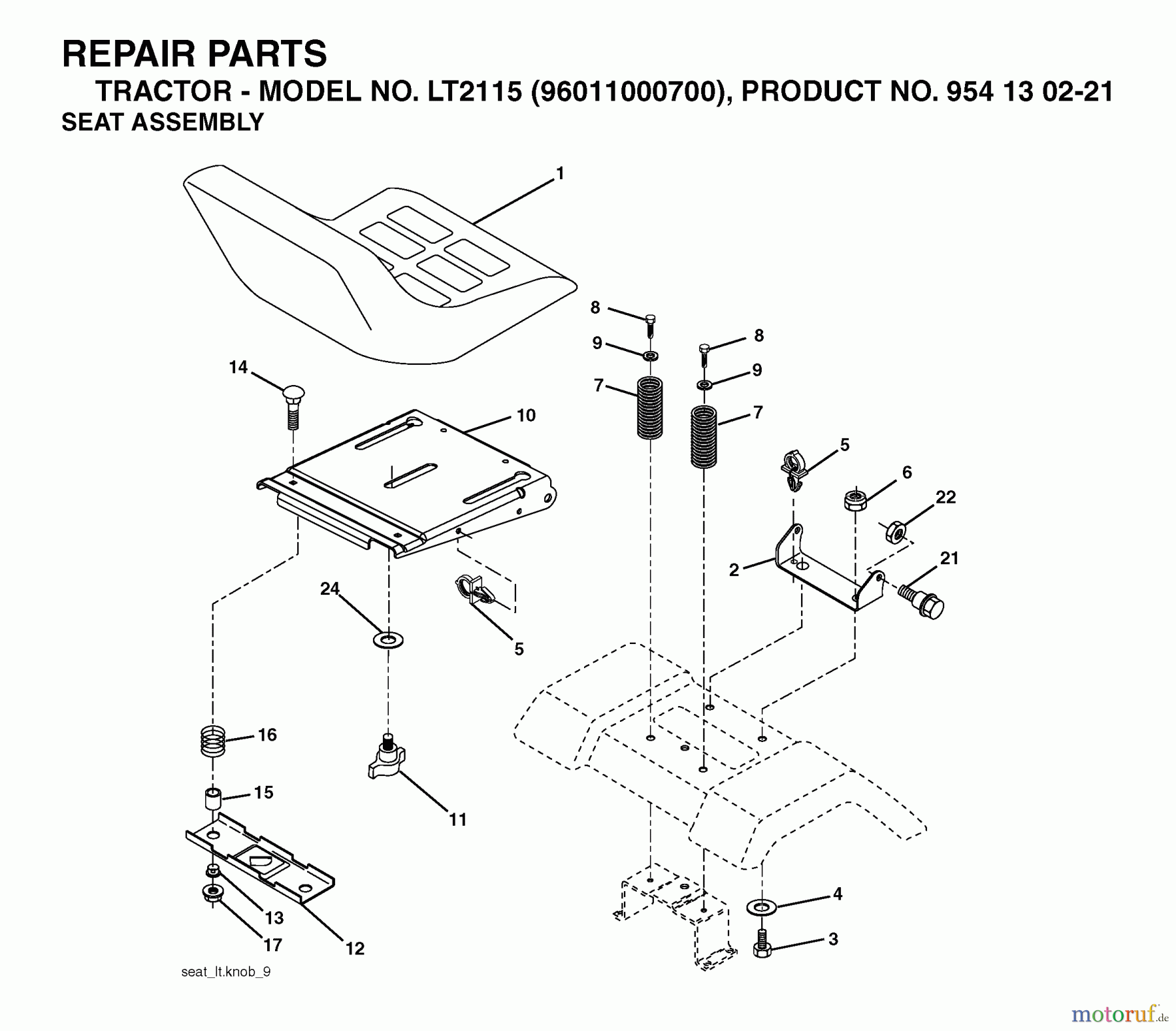 Jonsered Rasen und Garten Traktoren LT2115 (96011000700) - Jonsered Lawn & Garden Tractor (2005-01) SEAT