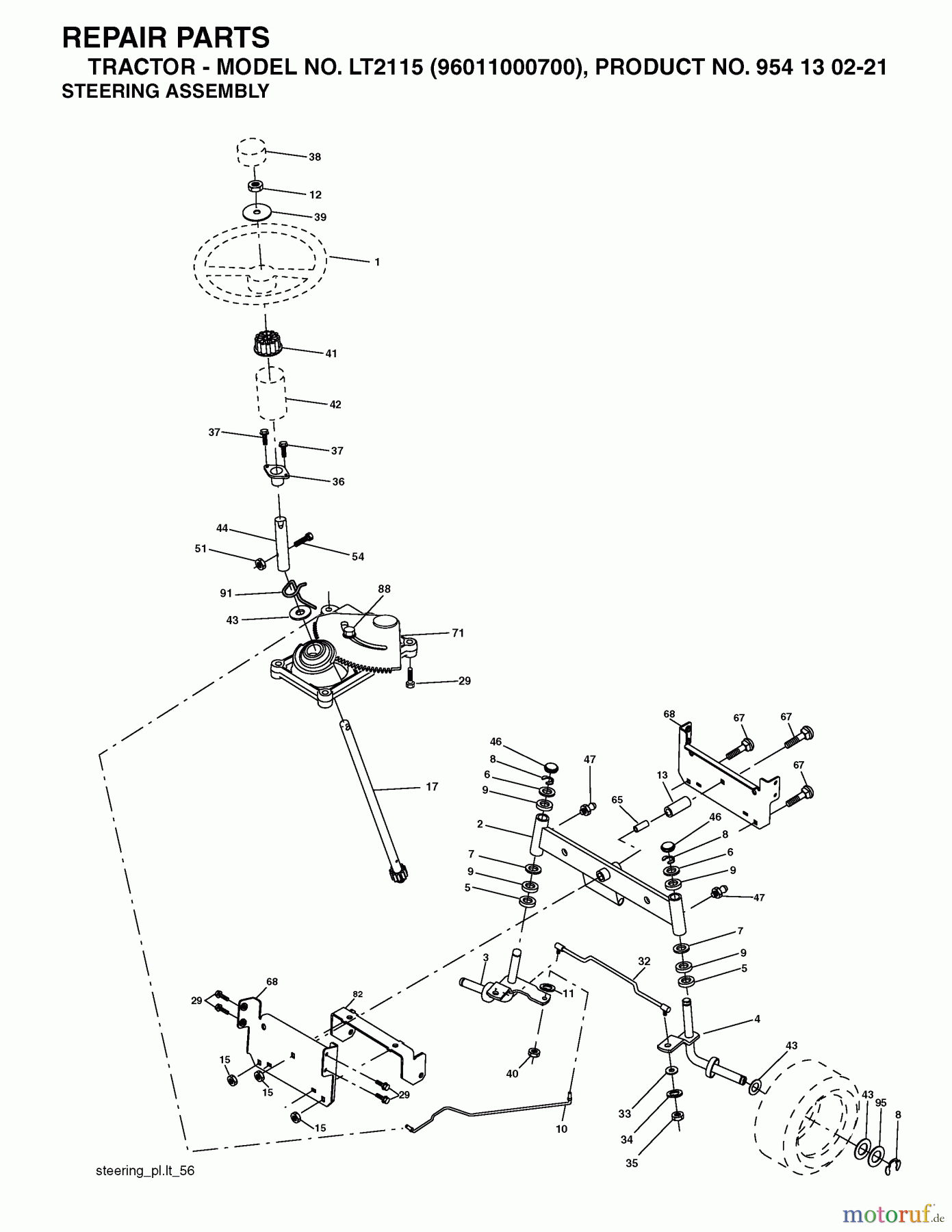  Jonsered Rasen  und Garten Traktoren LT2115 (96011000700) - Jonsered Lawn & Garden Tractor (2005-01) STEERING