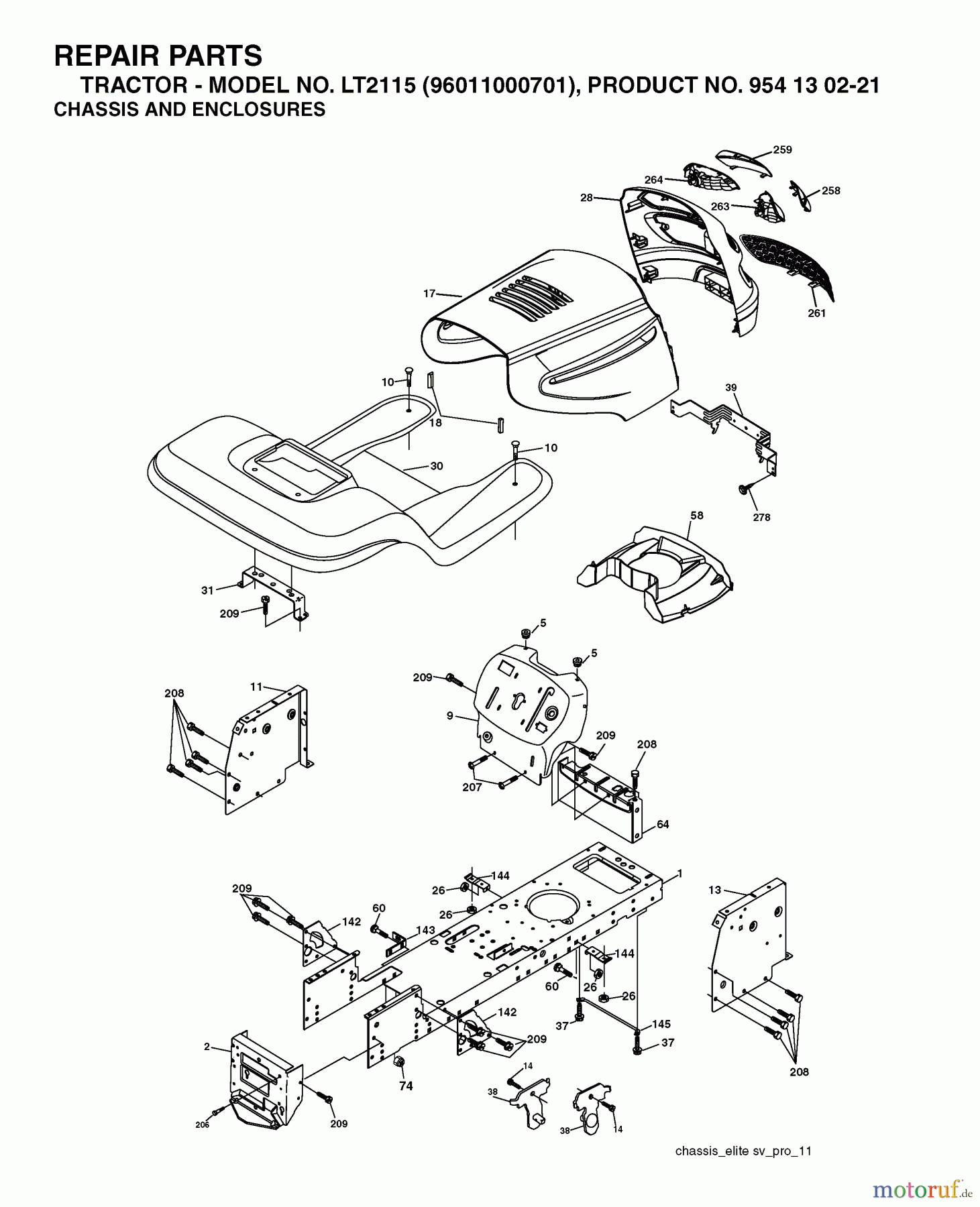  Jonsered Rasen  und Garten Traktoren LT2115 (96011000701) - Jonsered Lawn & Garden Tractor (2005-04) CHASSIS ENCLOSURES