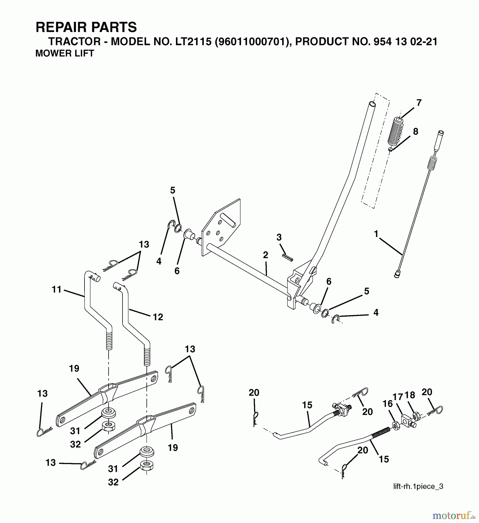  Jonsered Rasen  und Garten Traktoren LT2115 (96011000701) - Jonsered Lawn & Garden Tractor (2005-04) MOWER LIFT / DECK LIFT