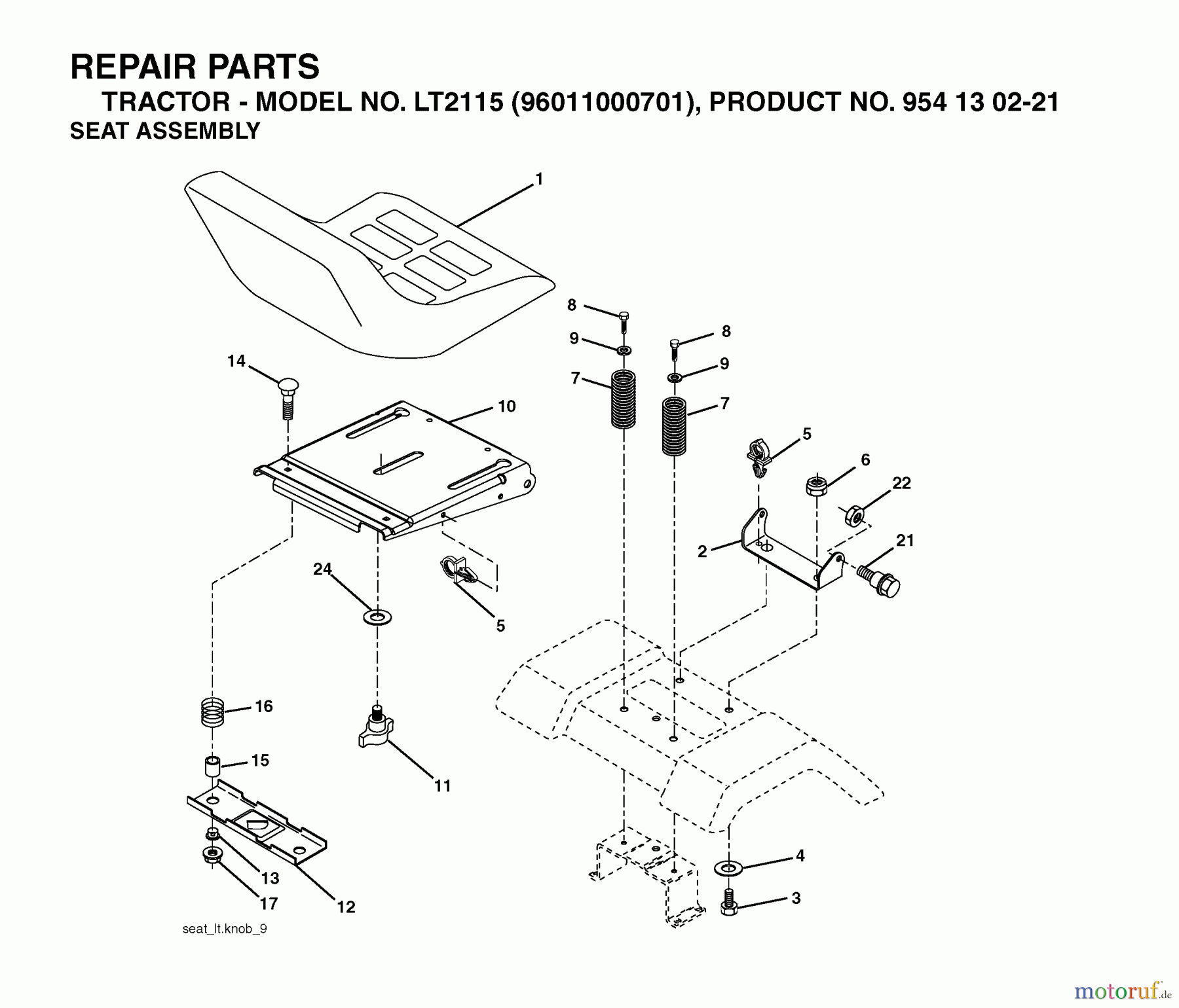 Jonsered Rasen und Garten Traktoren LT2115 (96011000701) - Jonsered Lawn & Garden Tractor (2005-04) SEAT