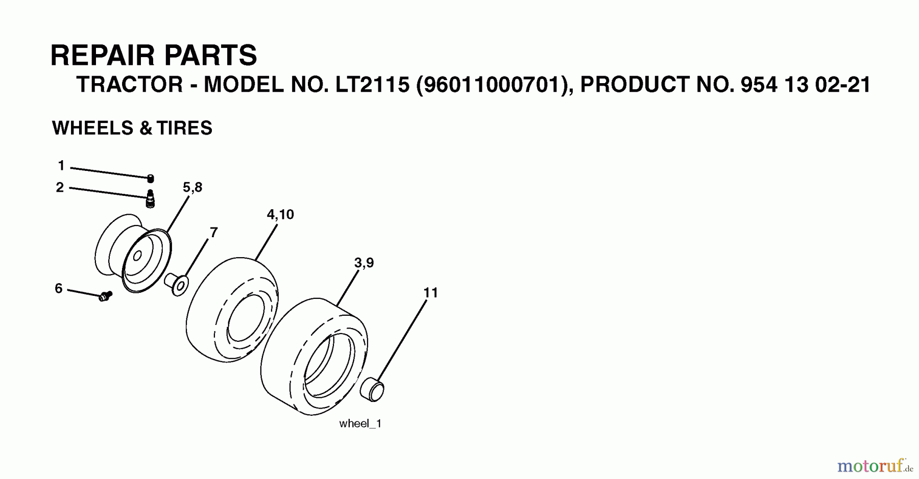 Jonsered Rasen und Garten Traktoren LT2115 (96011000701) - Jonsered Lawn & Garden Tractor (2005-04) WHEELS TIRES