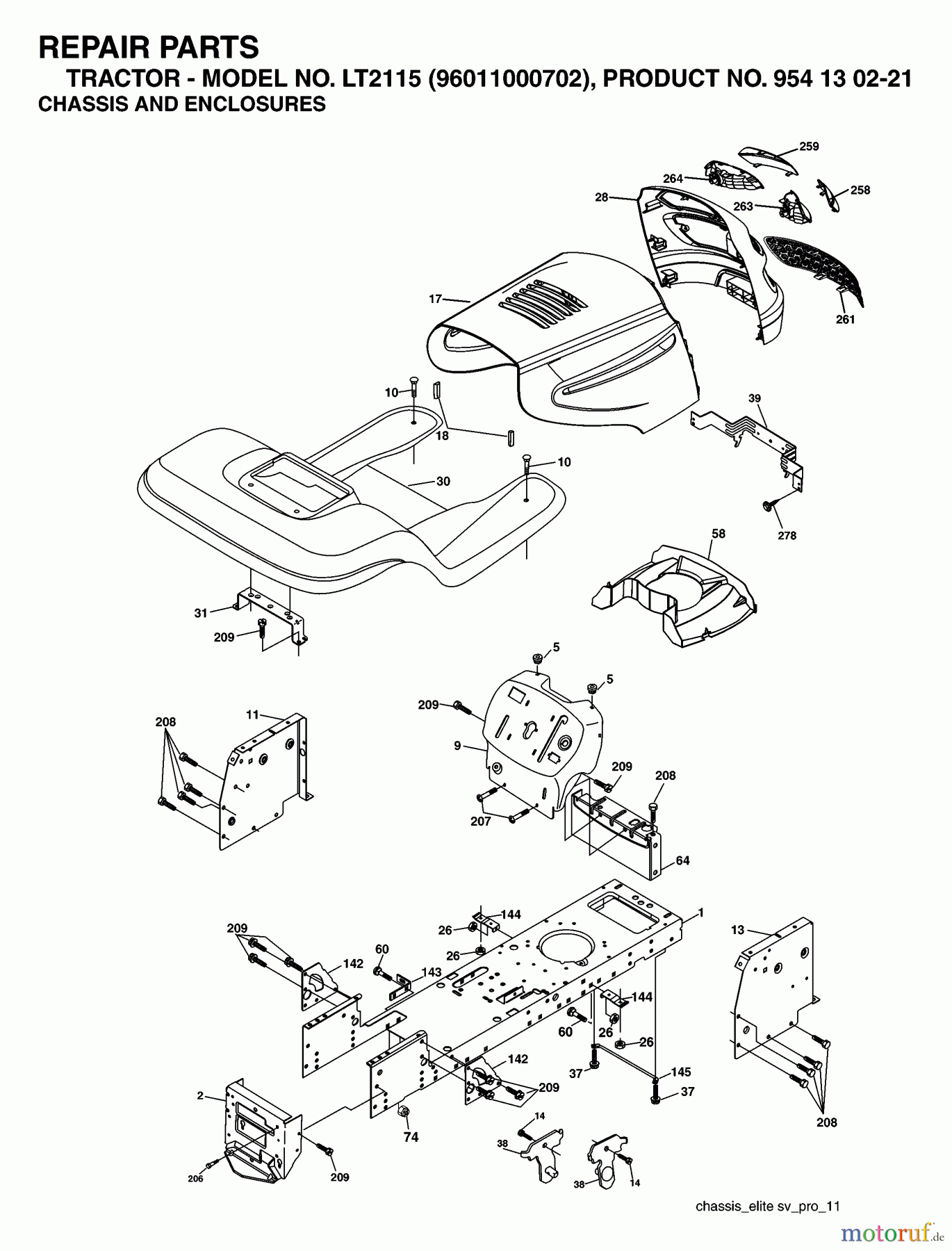 Jonsered Rasen und Garten Traktoren LT2115 (96011000702) - Jonsered Lawn & Garden Tractor (2005-05) CHASSIS ENCLOSURES
