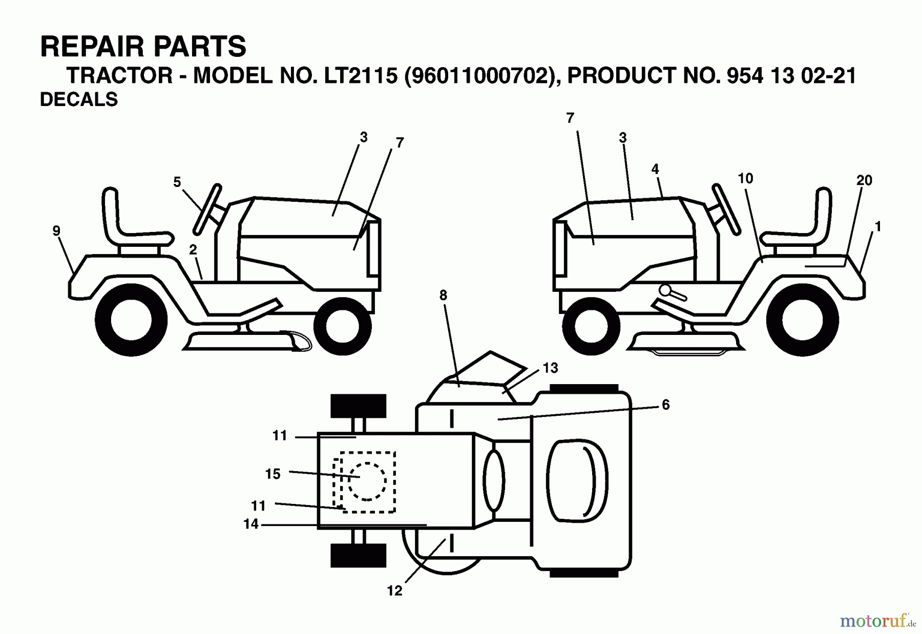 Jonsered Rasen und Garten Traktoren LT2115 (96011000702) - Jonsered Lawn & Garden Tractor (2005-05) DECALS