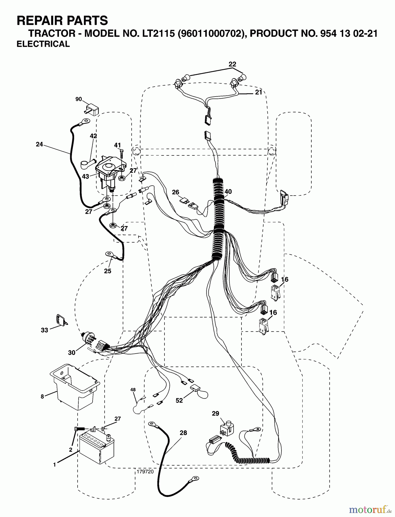 Jonsered Rasen und Garten Traktoren LT2115 (96011000702) - Jonsered Lawn & Garden Tractor (2005-05) ELECTRICAL