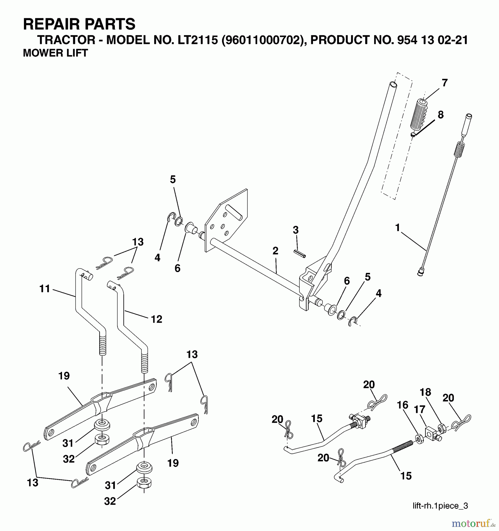 Jonsered Rasen und Garten Traktoren LT2115 (96011000702) - Jonsered Lawn & Garden Tractor (2005-05) MOWER LIFT / DECK LIFT