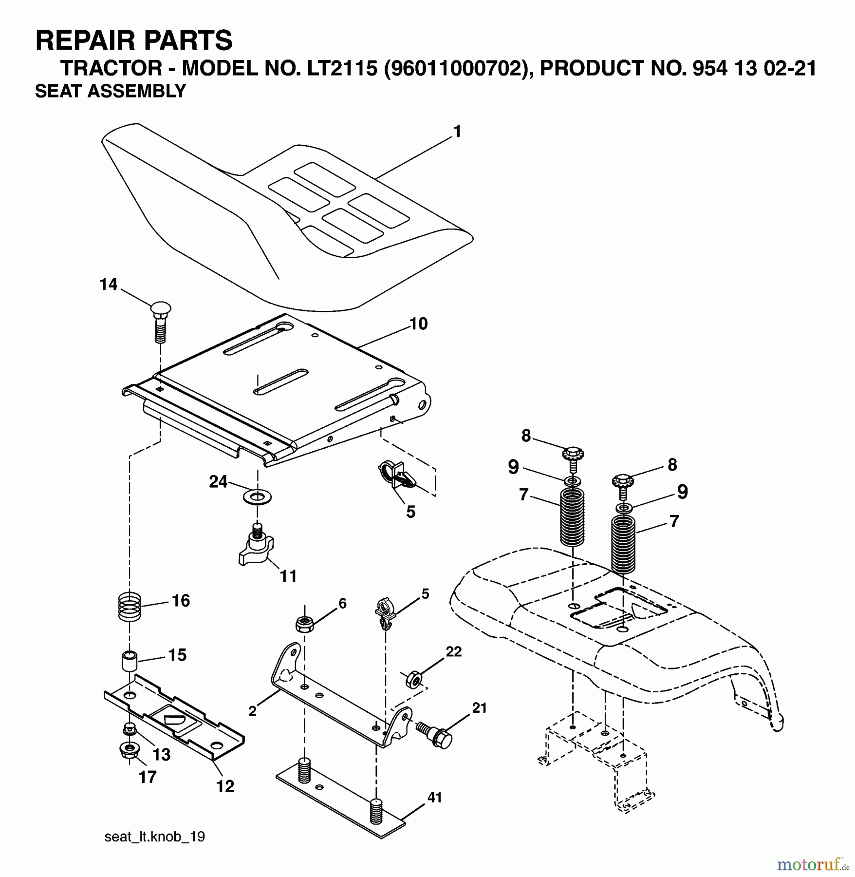 Jonsered Rasen und Garten Traktoren LT2115 (96011000702) - Jonsered Lawn & Garden Tractor (2005-05) SEAT