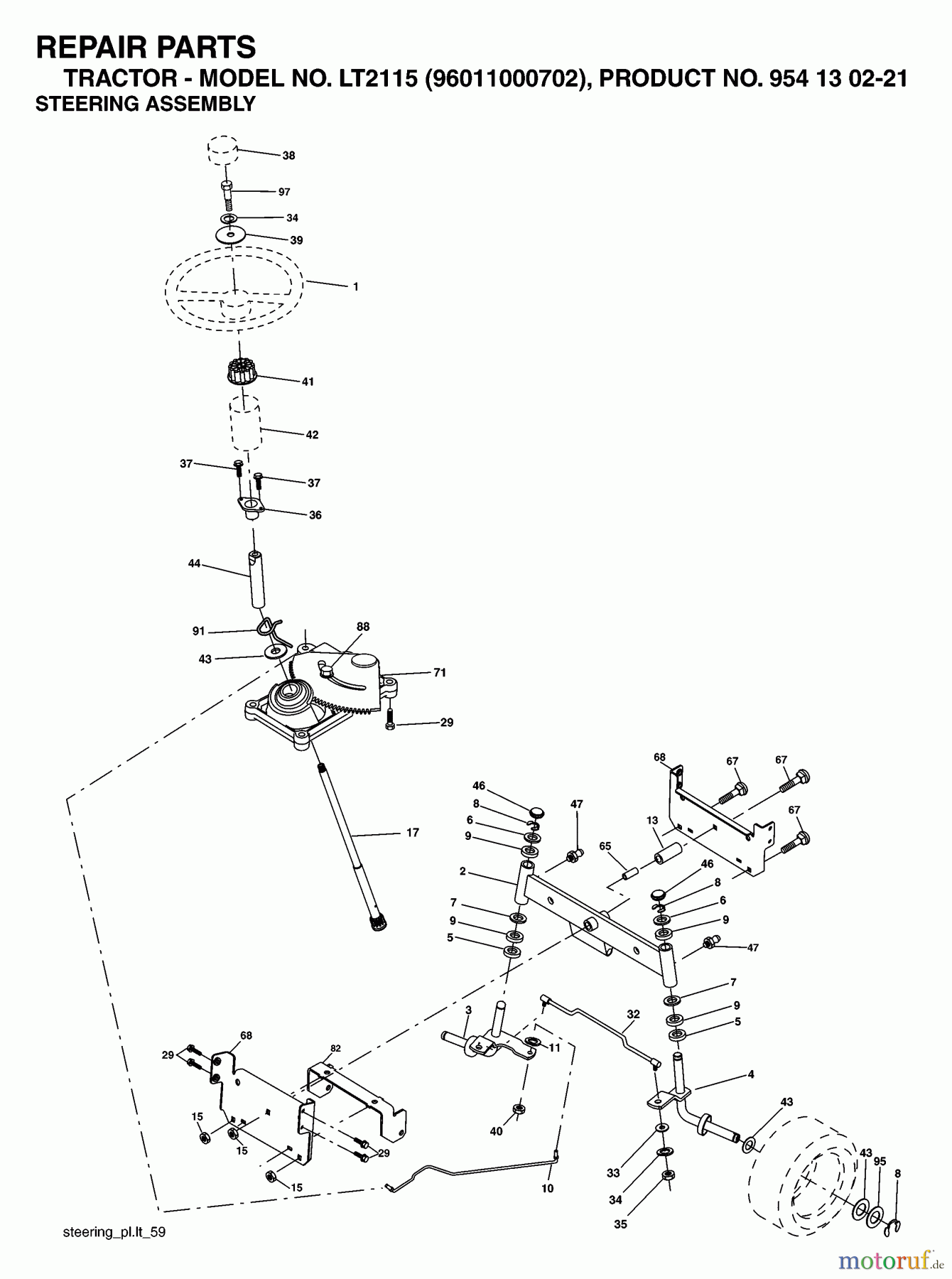 Jonsered Rasen und Garten Traktoren LT2115 (96011000702) - Jonsered Lawn & Garden Tractor (2005-05) STEERING