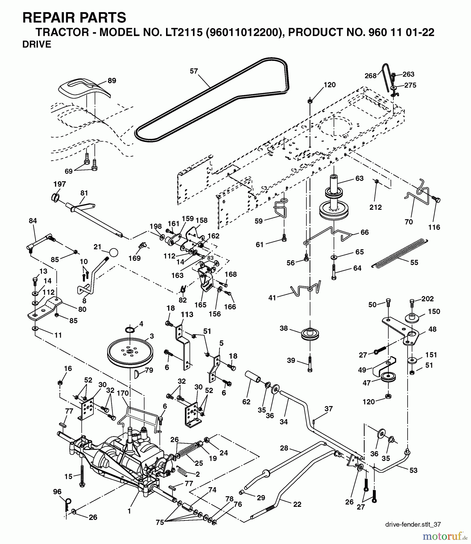 Jonsered Rasen und Garten Traktoren LT2115 (96011012200) - Jonsered Lawn & Garden Tractor (2006-01) DRIVE
