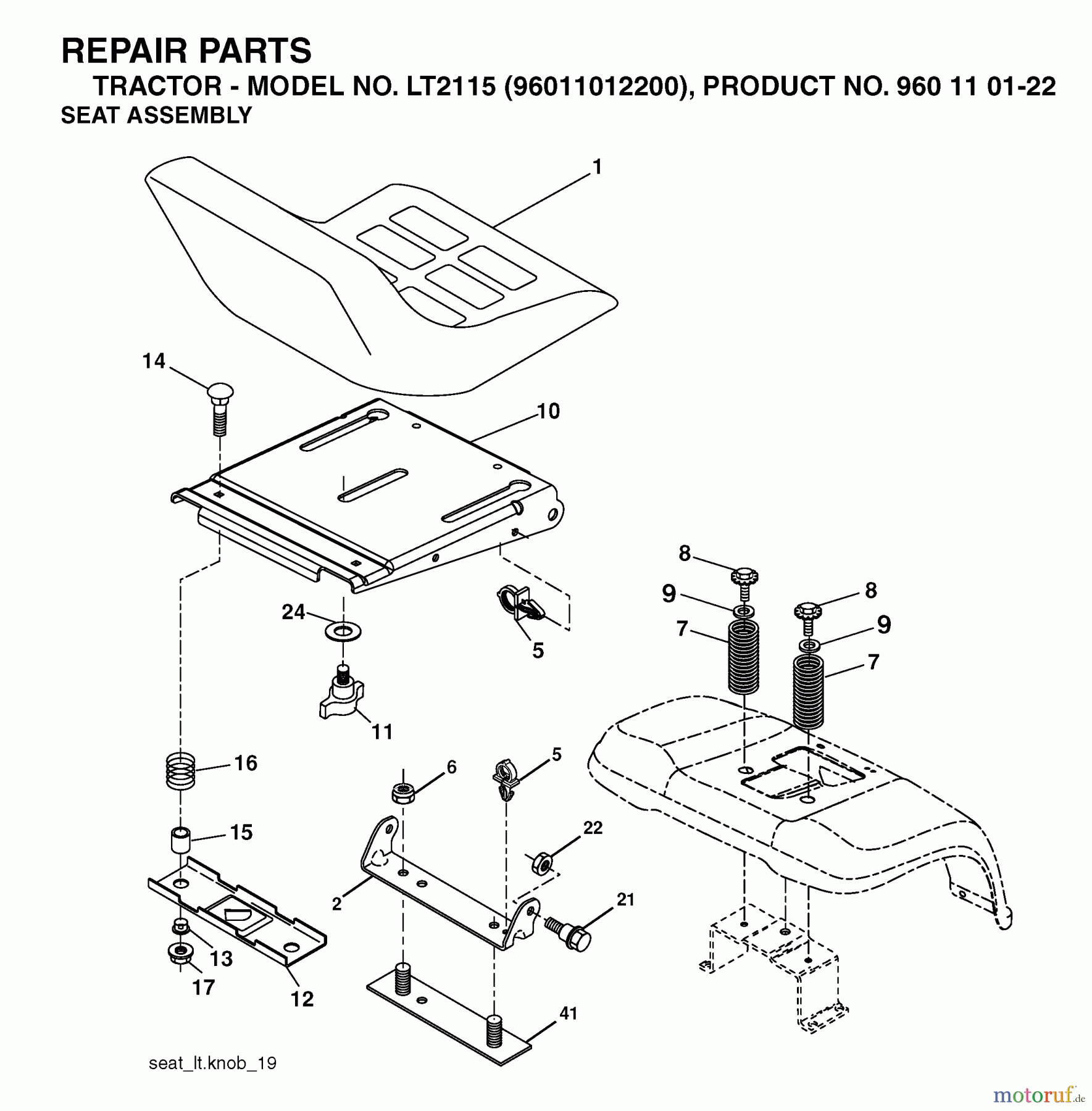 Jonsered Rasen und Garten Traktoren LT2115 (96011012200) - Jonsered Lawn & Garden Tractor (2006-01) SEAT