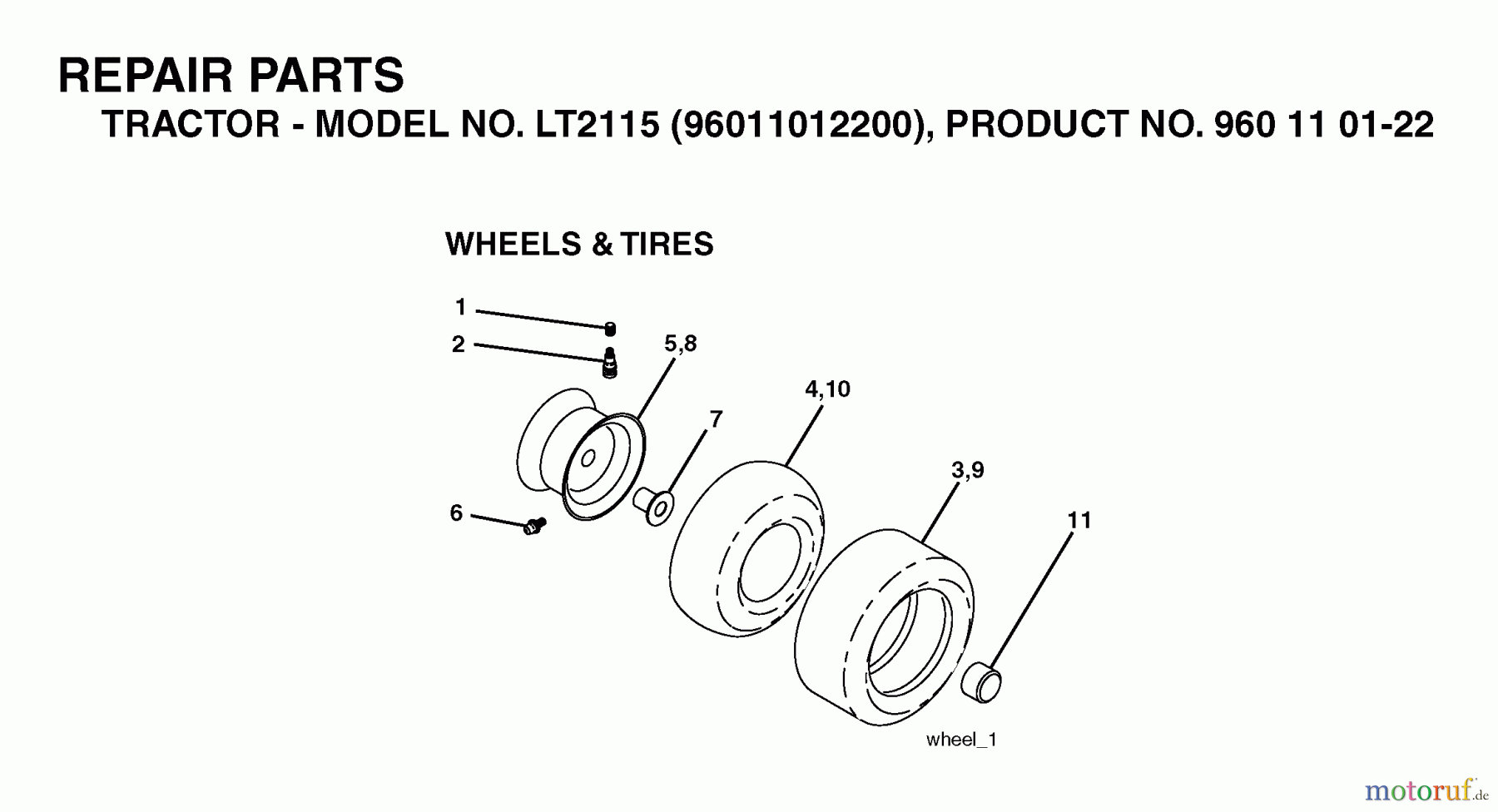 Jonsered Rasen und Garten Traktoren LT2115 (96011012200) - Jonsered Lawn & Garden Tractor (2006-01) WHEELS TIRES