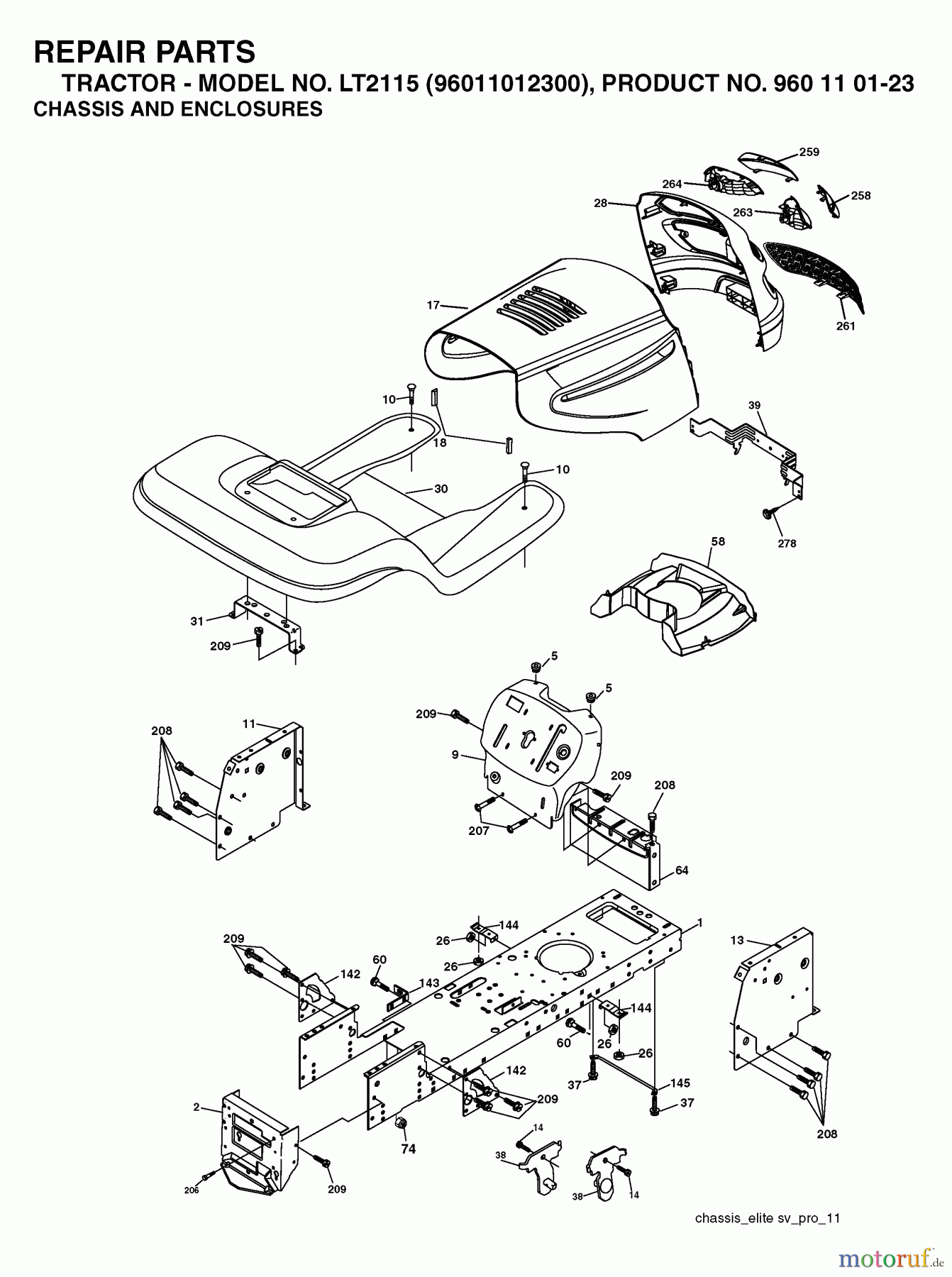 Jonsered Rasen und Garten Traktoren LT2115 (96011012300) - Jonsered Lawn & Garden Tractor (2006-01) CHASSIS ENCLOSURES