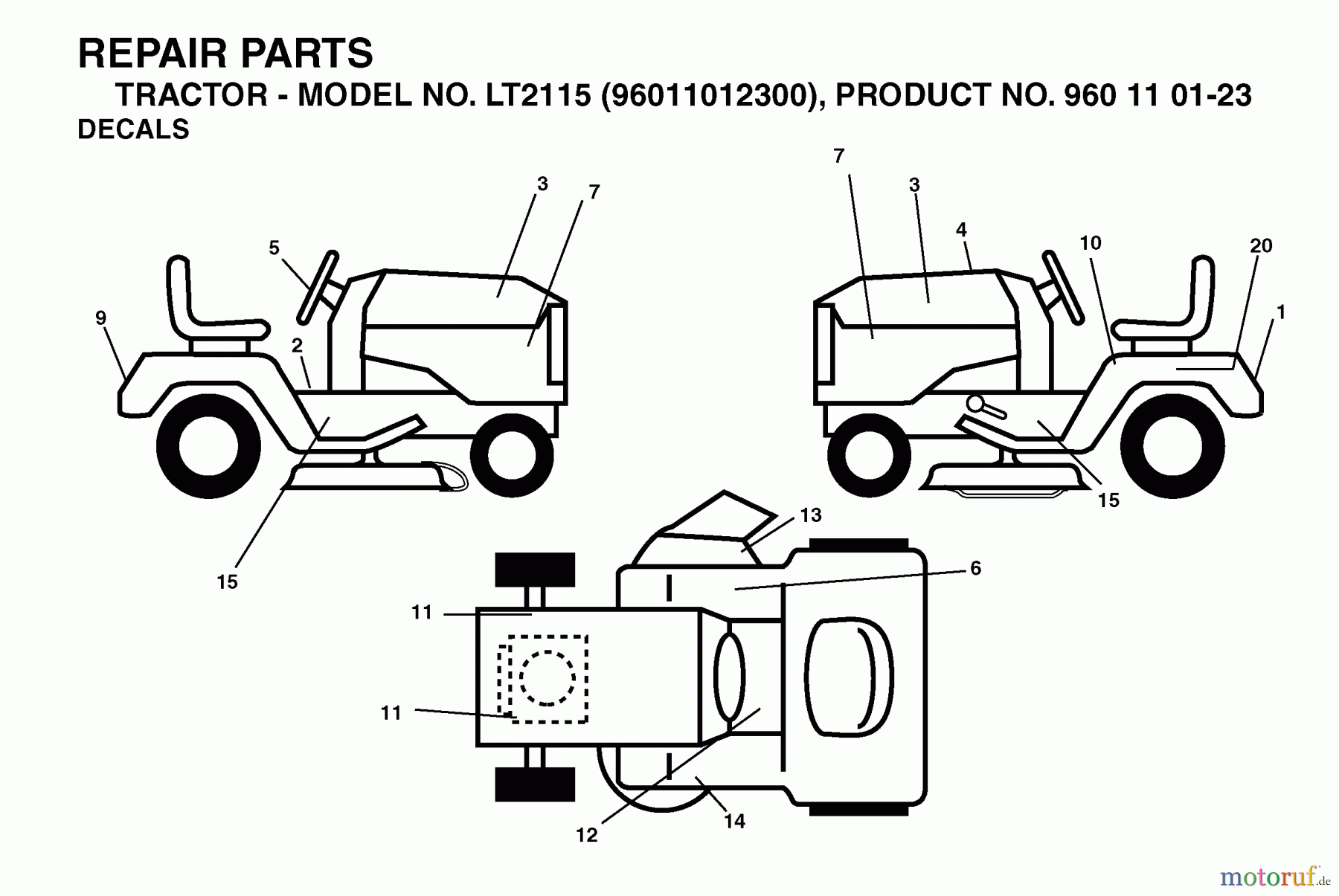 Jonsered Rasen und Garten Traktoren LT2115 (96011012300) - Jonsered Lawn & Garden Tractor (2006-01) DECALS