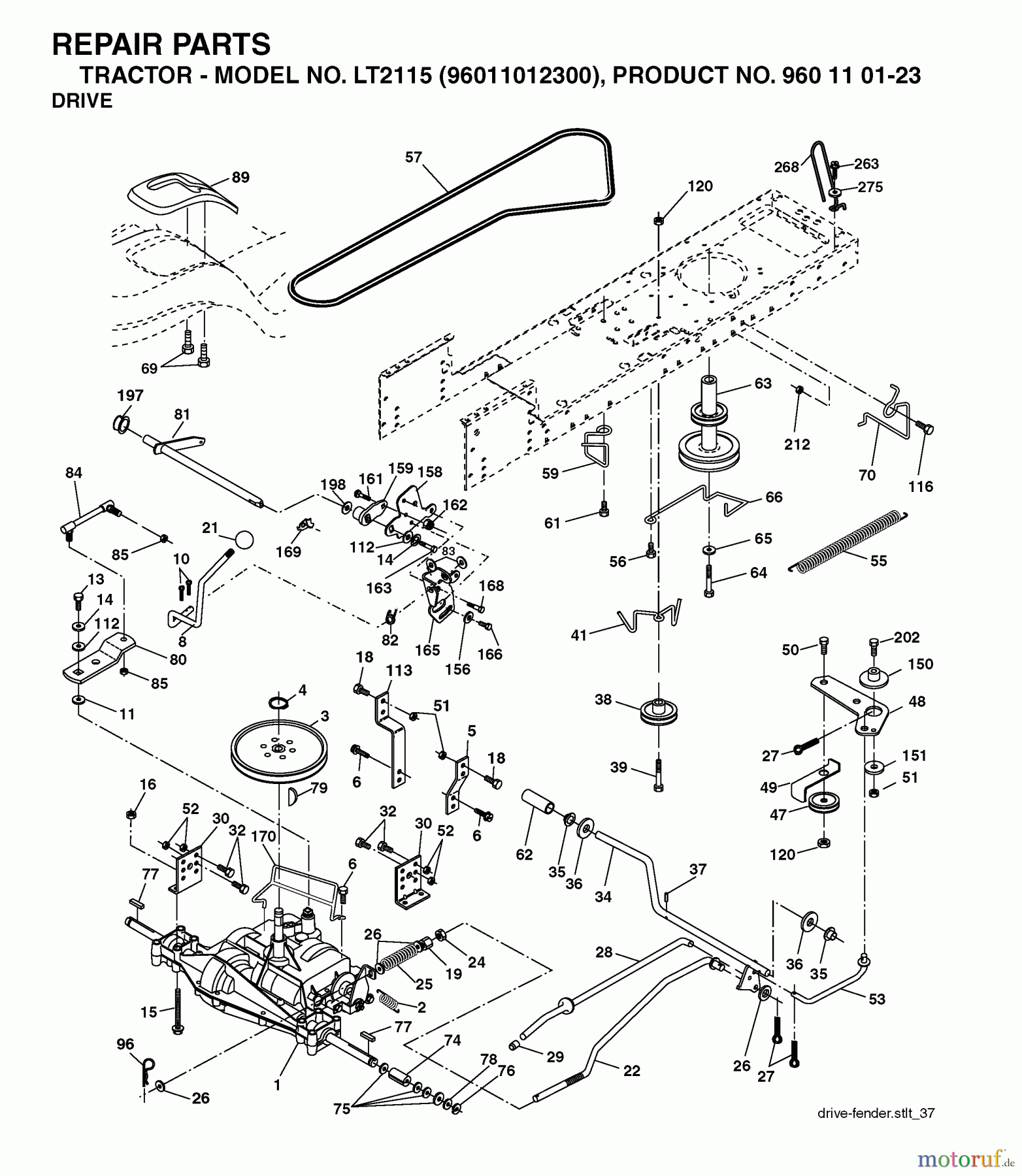 Jonsered Rasen und Garten Traktoren LT2115 (96011012300) - Jonsered Lawn & Garden Tractor (2006-01) DRIVE