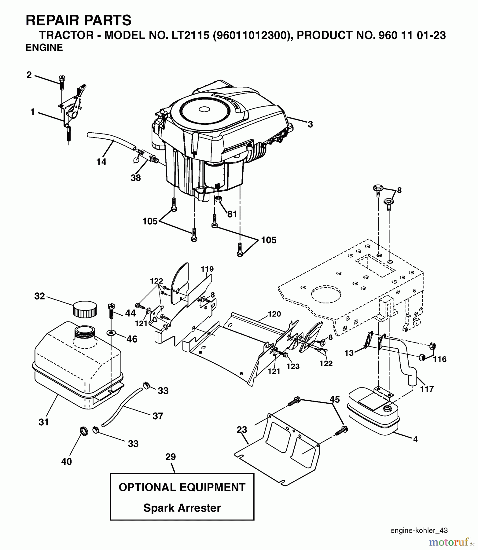 Jonsered Rasen und Garten Traktoren LT2115 (96011012300) - Jonsered Lawn & Garden Tractor (2006-01) ENGINE