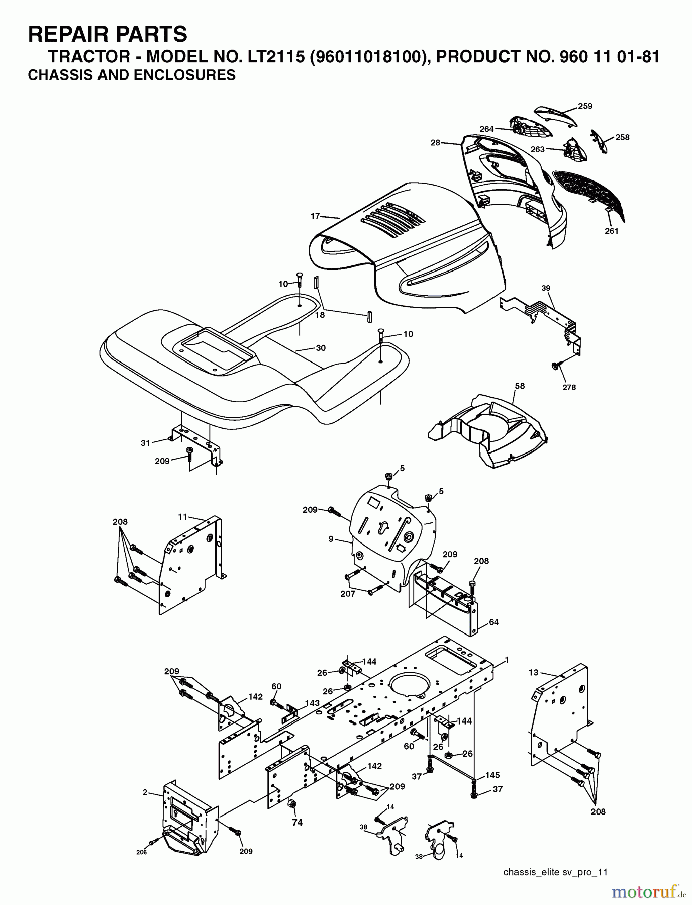 Jonsered Rasen und Garten Traktoren LT2115 (96011018100) - Jonsered Lawn & Garden Tractor (2006-05) CHASSIS ENCLOSURES