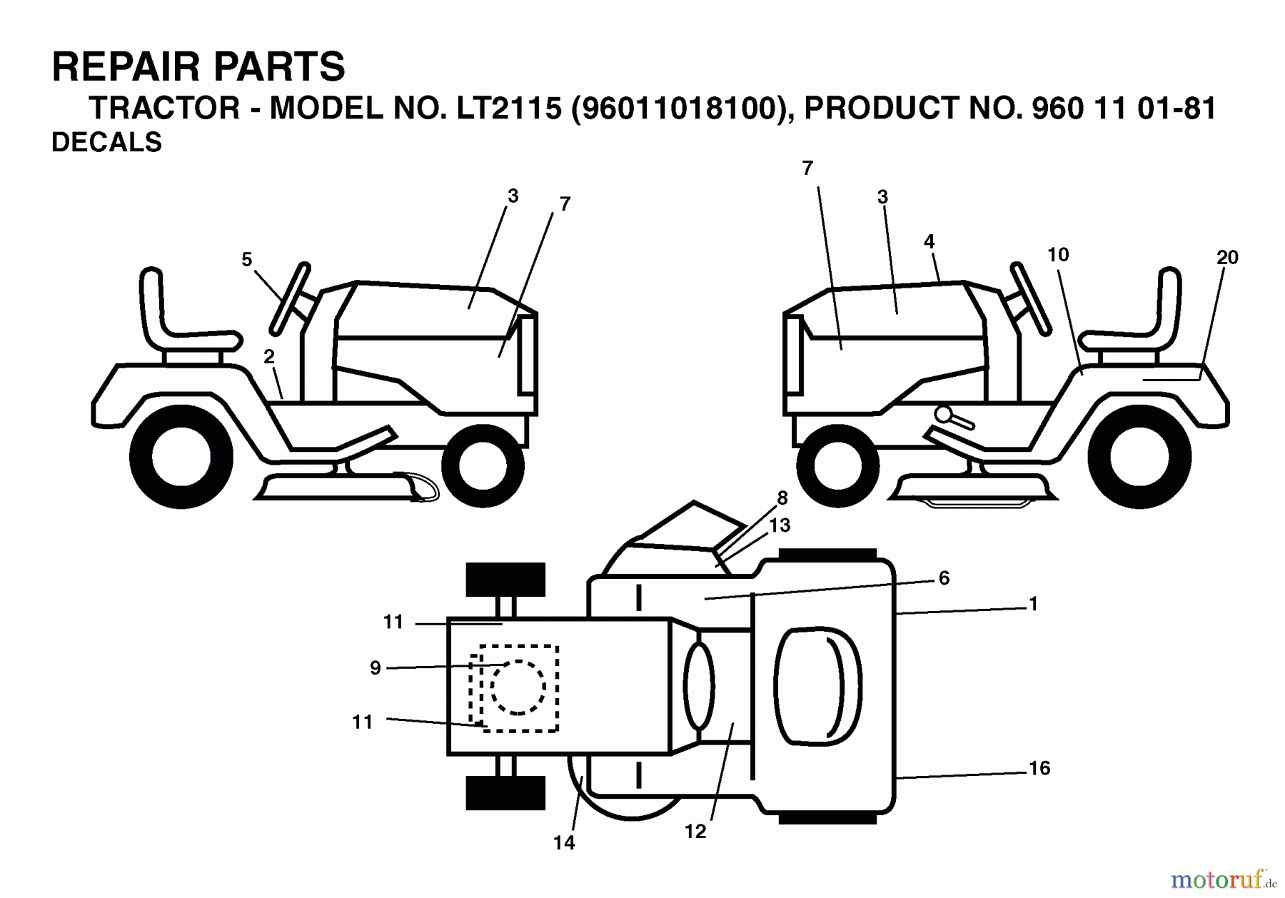 Jonsered Rasen und Garten Traktoren LT2115 (96011018100) - Jonsered Lawn & Garden Tractor (2006-05) DECALS