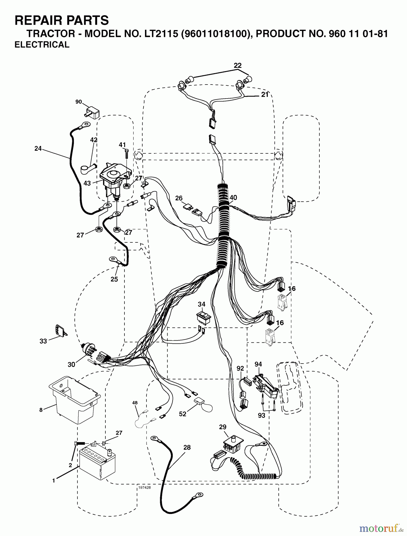  Jonsered Rasen  und Garten Traktoren LT2115 (96011018100) - Jonsered Lawn & Garden Tractor (2006-05) ELECTRICAL