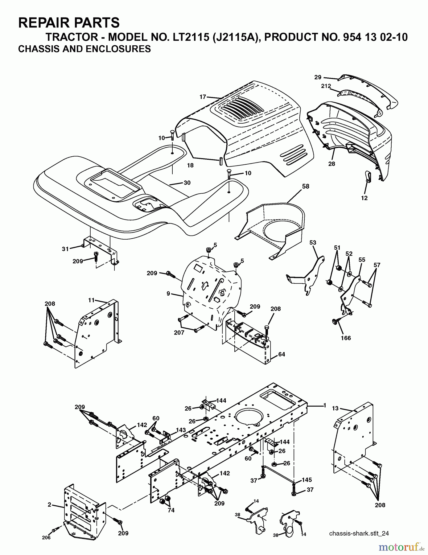 Jonsered Rasen und Garten Traktoren LT2115 (J2115A, 954130210) - Jonsered Lawn & Garden Tractor (2004-01) CHASSIS ENCLOSURES