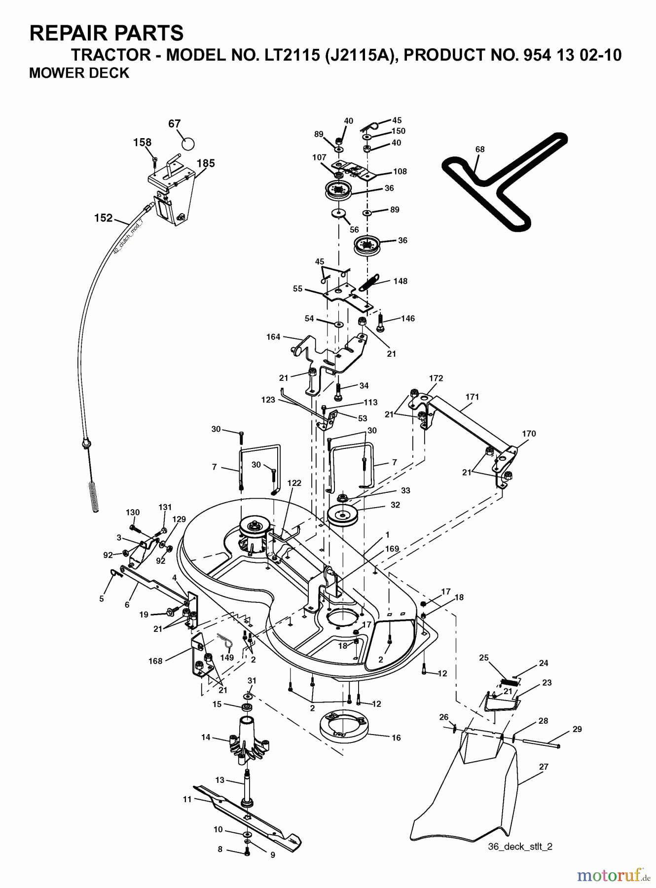 Jonsered Rasen und Garten Traktoren LT2115 (J2115A, 954130210) - Jonsered Lawn & Garden Tractor (2004-01) MOWER DECK / CUTTING DECK
