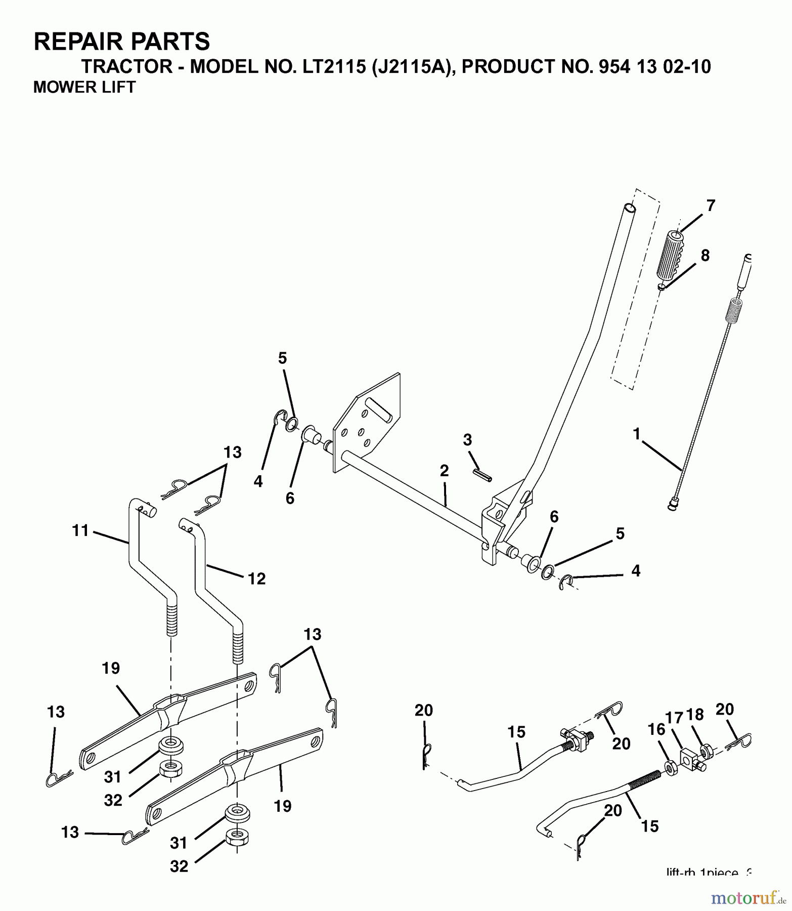 Jonsered Rasen und Garten Traktoren LT2115 (J2115A, 954130210) - Jonsered Lawn & Garden Tractor (2004-01) MOWER LIFT / DECK LIFT
