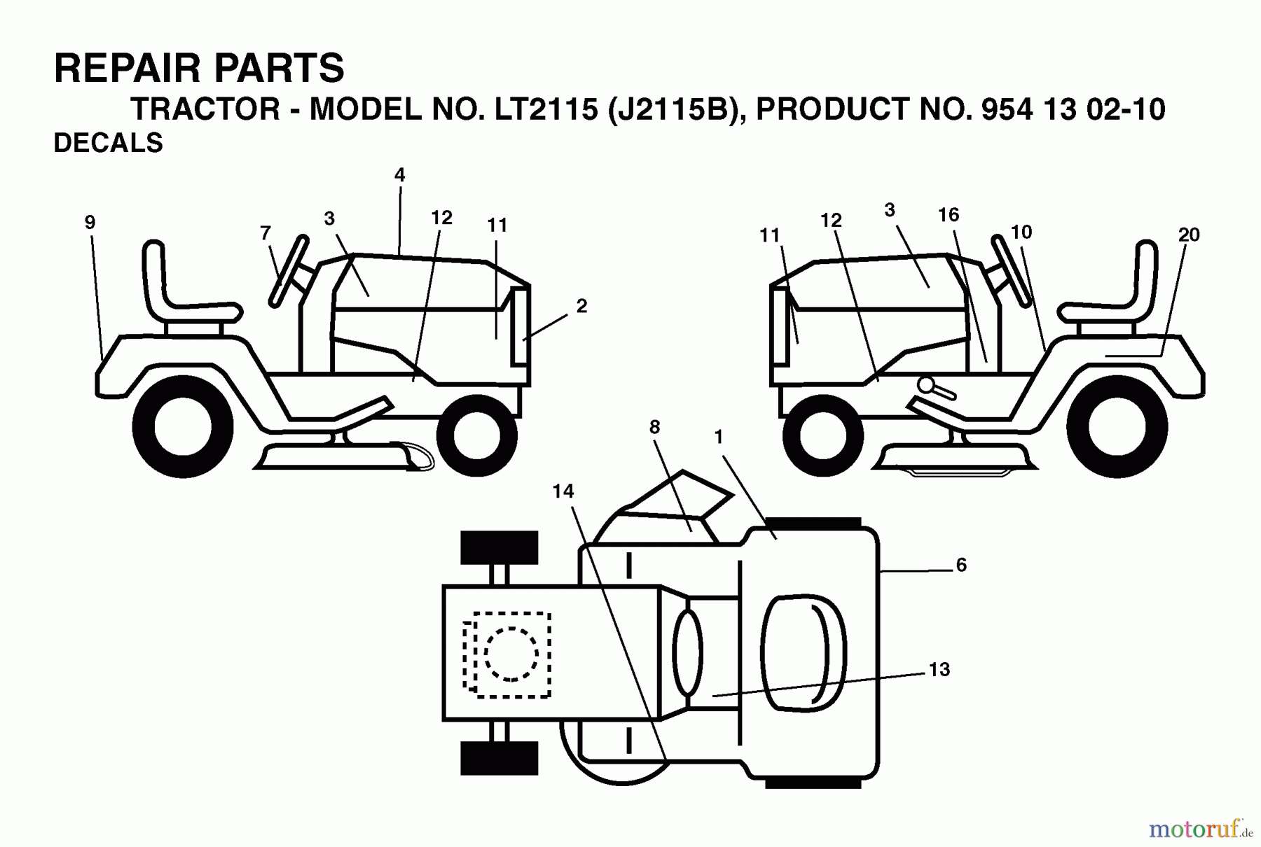 Jonsered Rasen und Garten Traktoren LT2115 (J2115B, 954130210) - Jonsered Lawn & Garden Tractor (2004-06) DECALS